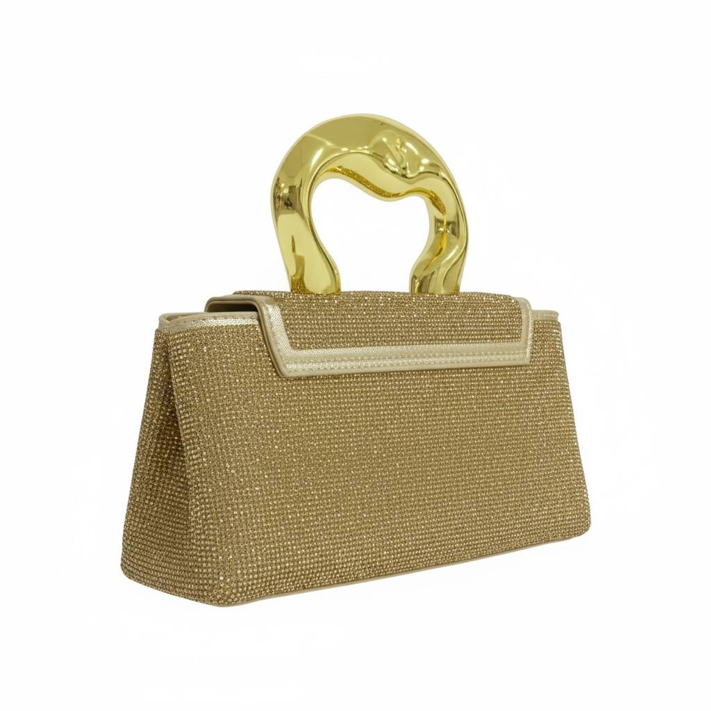 Golden Sculpted Crystal Clutch β¨π | Metallic Handle Luxury Evening Bag