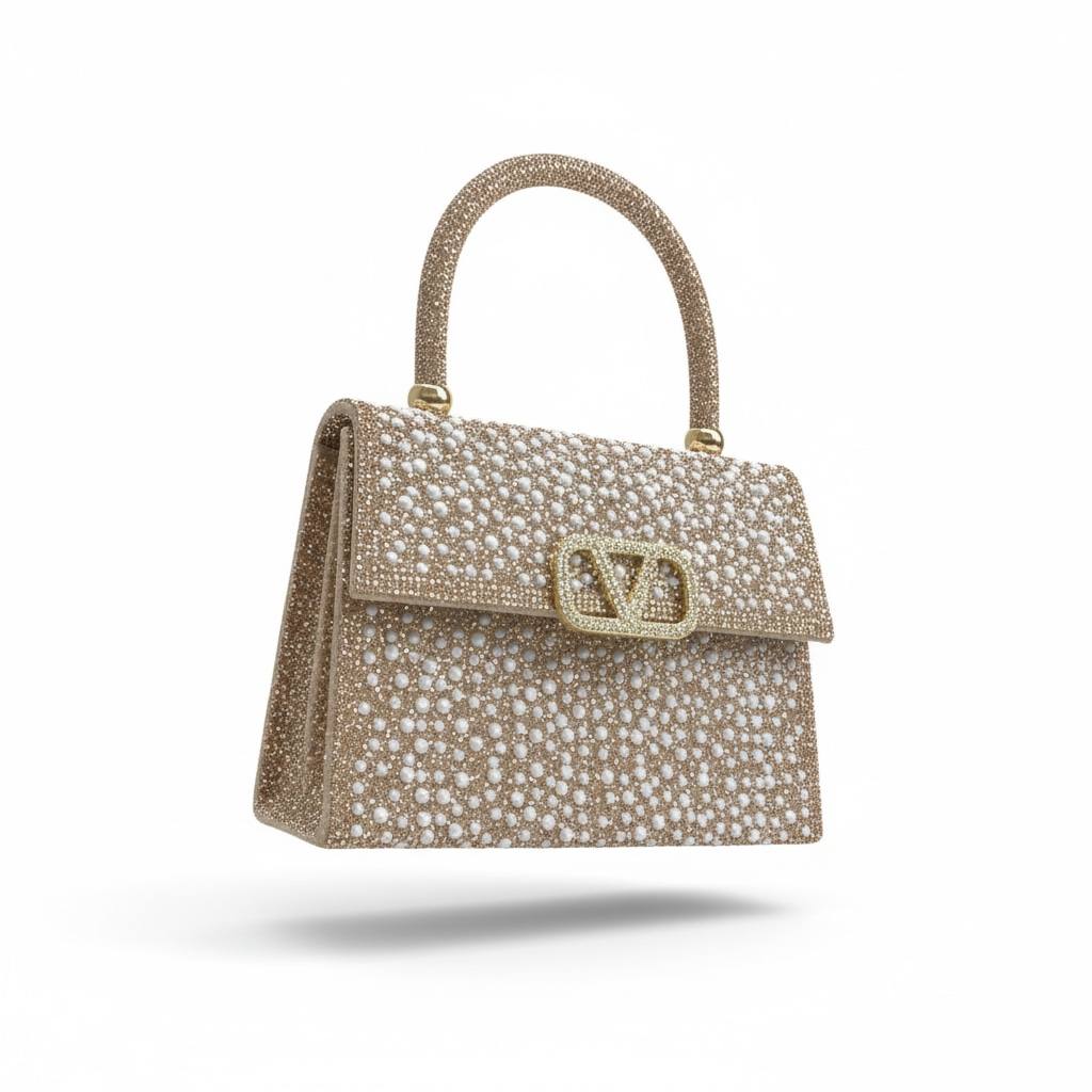Valentino Garavani Pearl Crystal Top Handle Bag β¨π€ | Gold Couture Evening Handbag