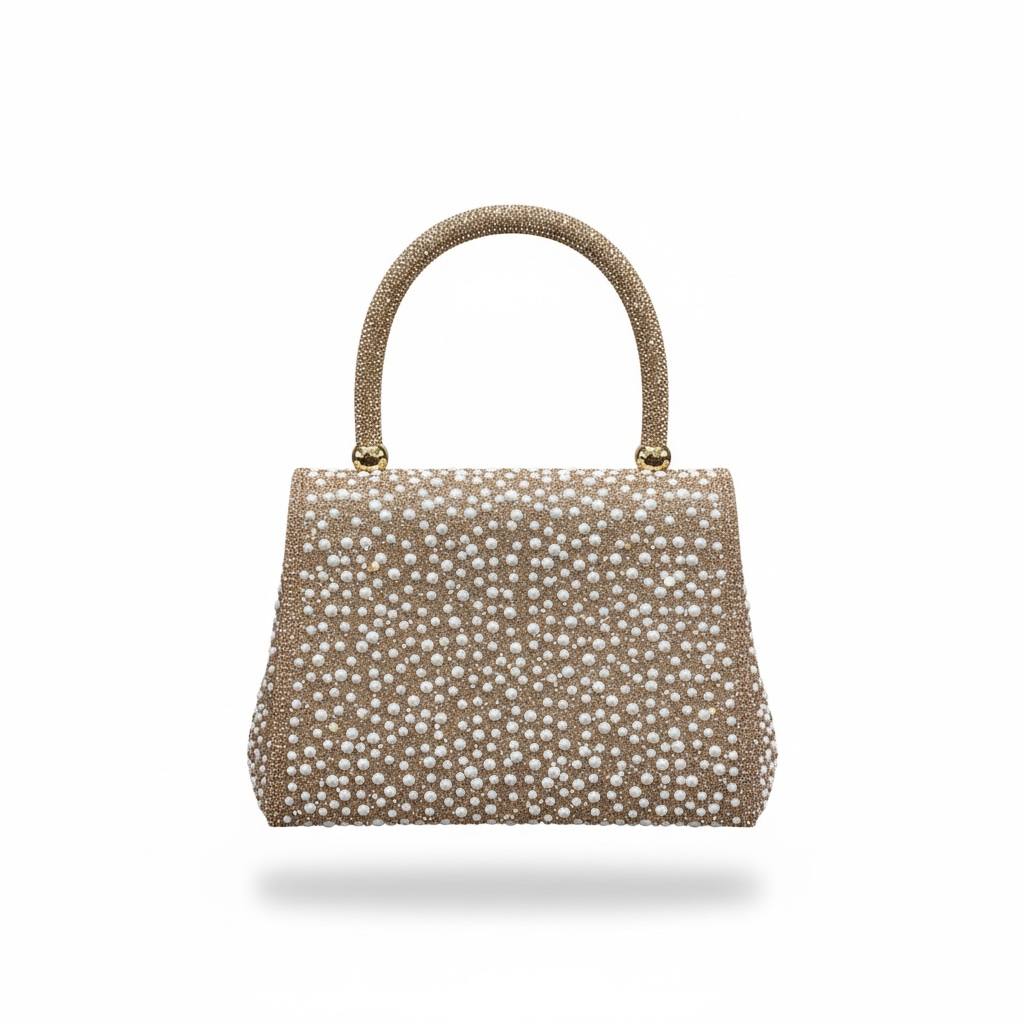 Valentino Garavani Pearl Crystal Top Handle Bag β¨π€ | Gold Couture Evening Handbag
