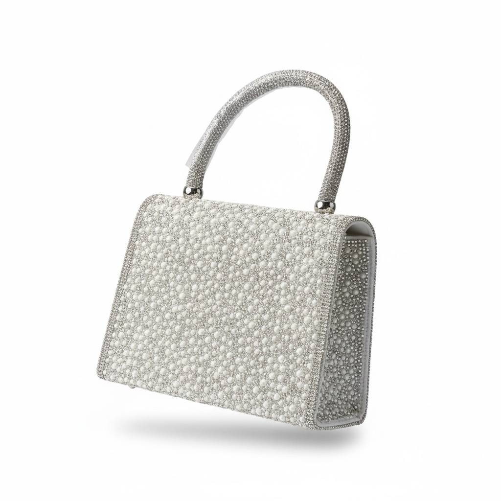 Valentino Garavani Crystal Pearl Top Handle Bag β¨π€ | Silver Couture Evening Handbag