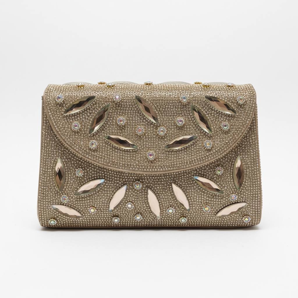 Champagne Crystal Leaf Clutch ✨🥂 | Embellished Evening Statement Bag