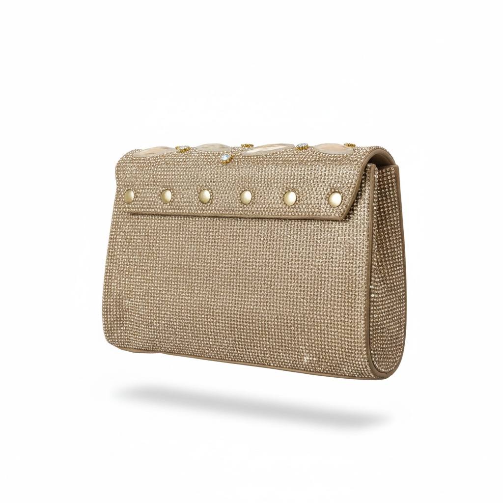 Champagne Crystal Leaf Clutch β¨π₯ | Embellished Evening Statement Bag