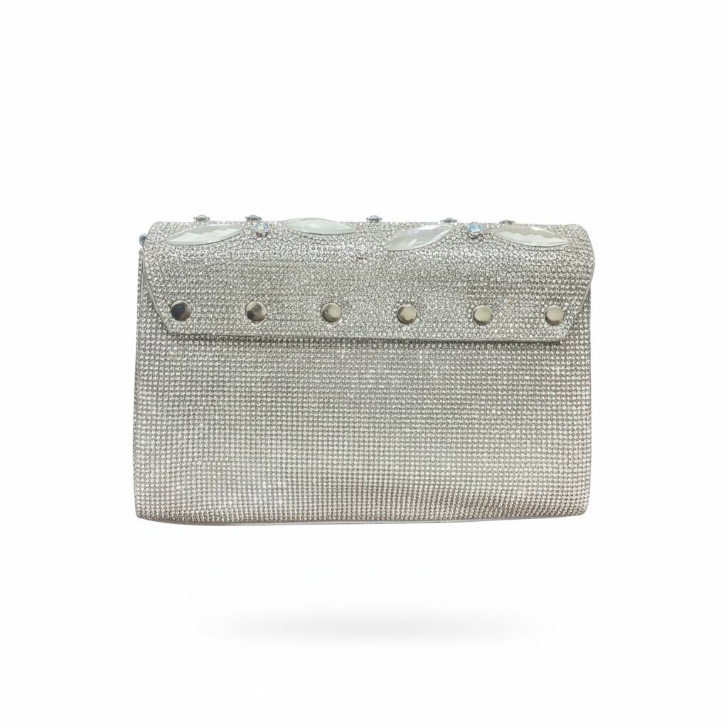 Silver Crystal Leaf Clutch ✨🩶 | Embellished Evening Statement Bag