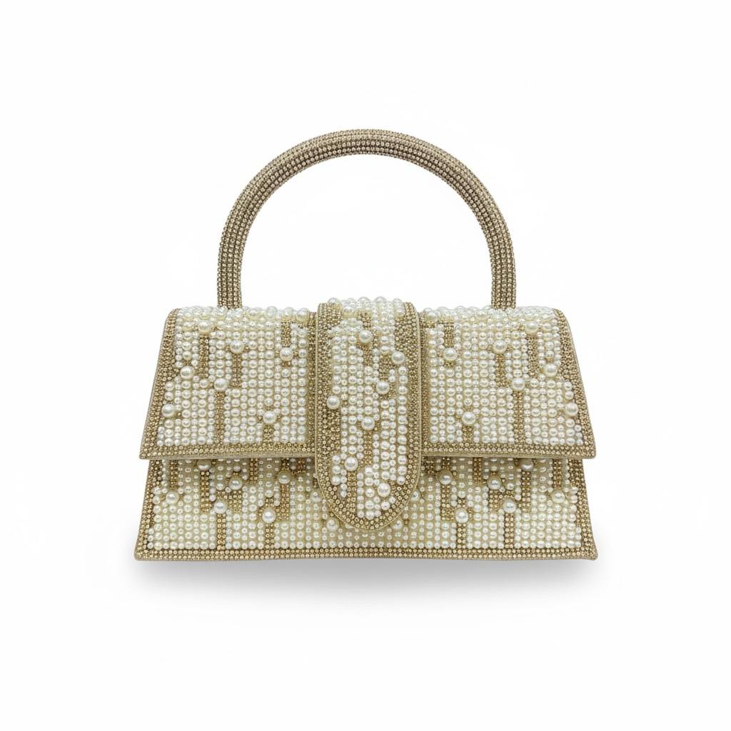 Pearl Monogram Gold Top Handle Bag β¨π€ | Luxury Embellished Evening Handbag