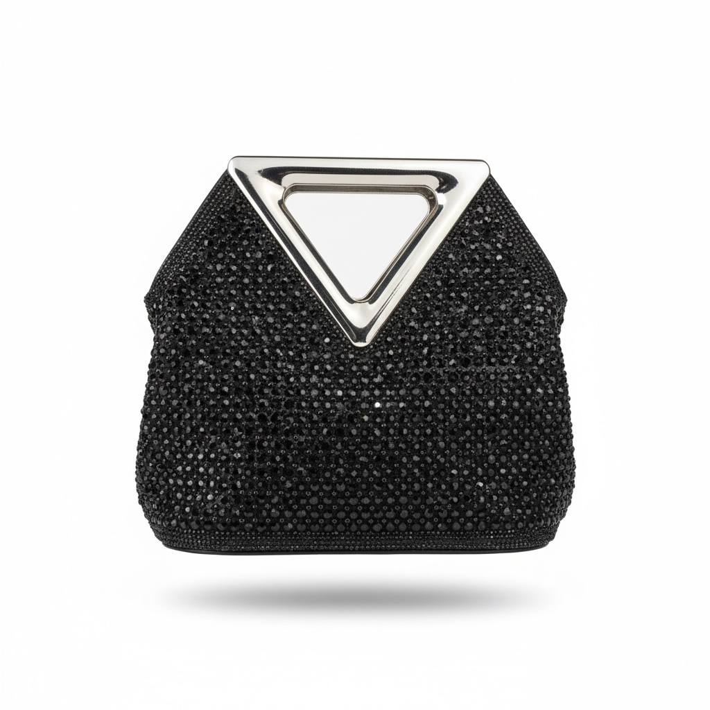 Midnight Prism Crystal Handbag β¨π€ | Geometric Metallic Handle Statement Bag