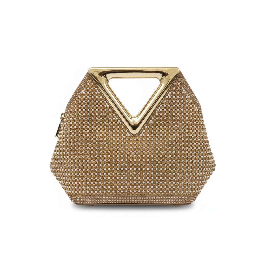 Golden Aura Crystal Evening Handbag β¨π | Sculpted Geometric Handle Bag