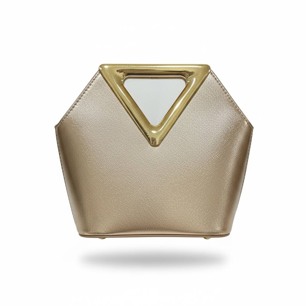 Golden Aura Crystal Evening Handbag β¨π | Sculpted Geometric Handle Bag