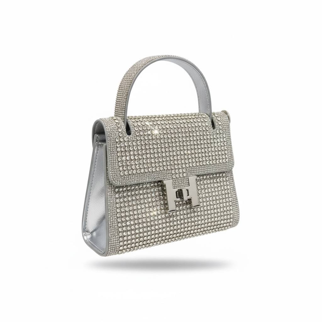 Hermès-Inspired Silver Crystal Top Handle Bag ✨🤍 | Luxury Evening Statement Handbag