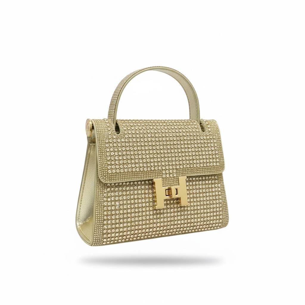Hermès-Inspired Crystal Gold Top Handle Bag ✨👑 | Luxury Statement Evening Handbag