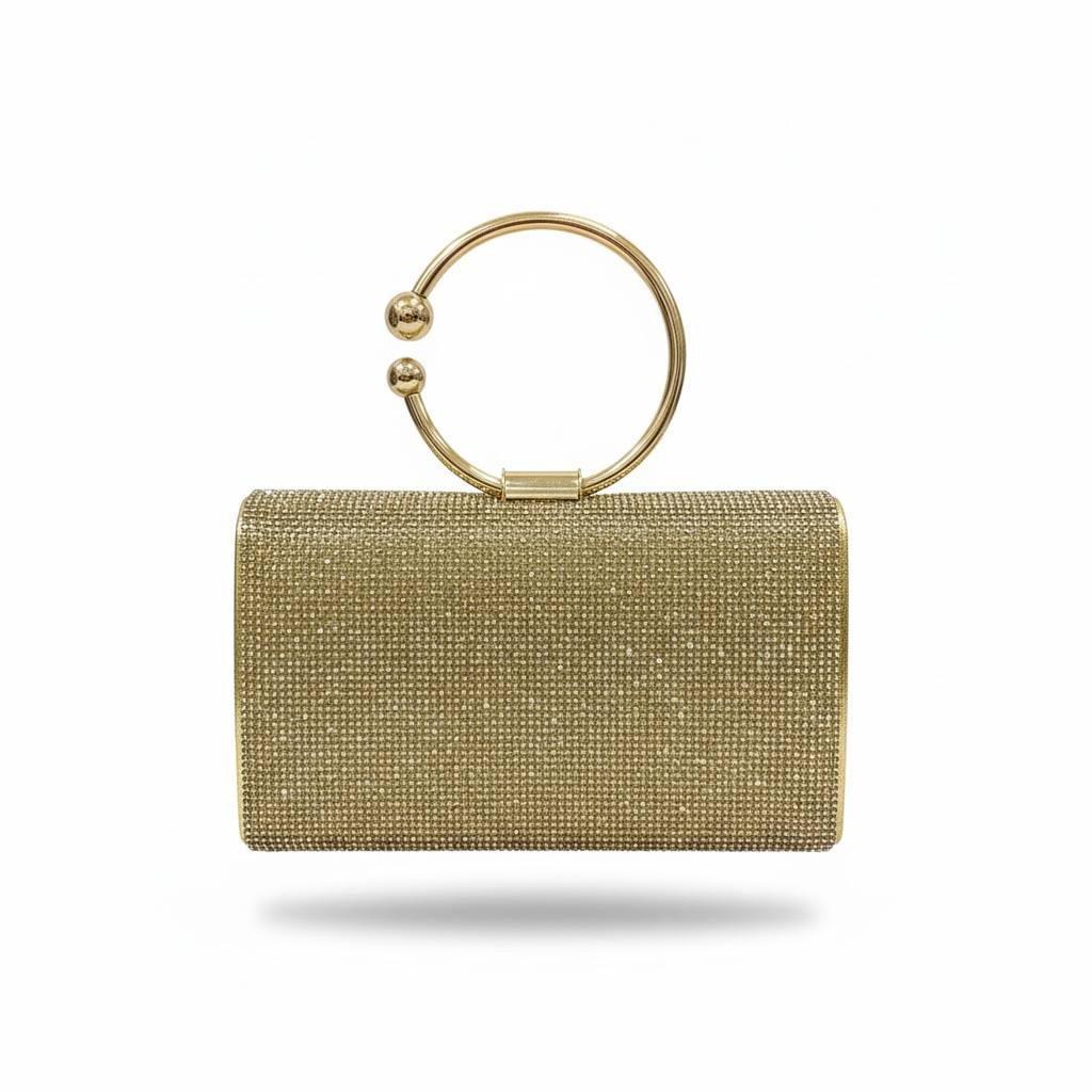 Golden Crystal Leaf Clutch β¨π | Luxury Statement Ring Handle Bag