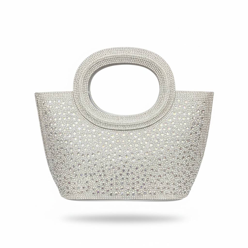 Silver Crystal Circle Handle Bag β¨π€ | Luxury Statement Evening Handbag