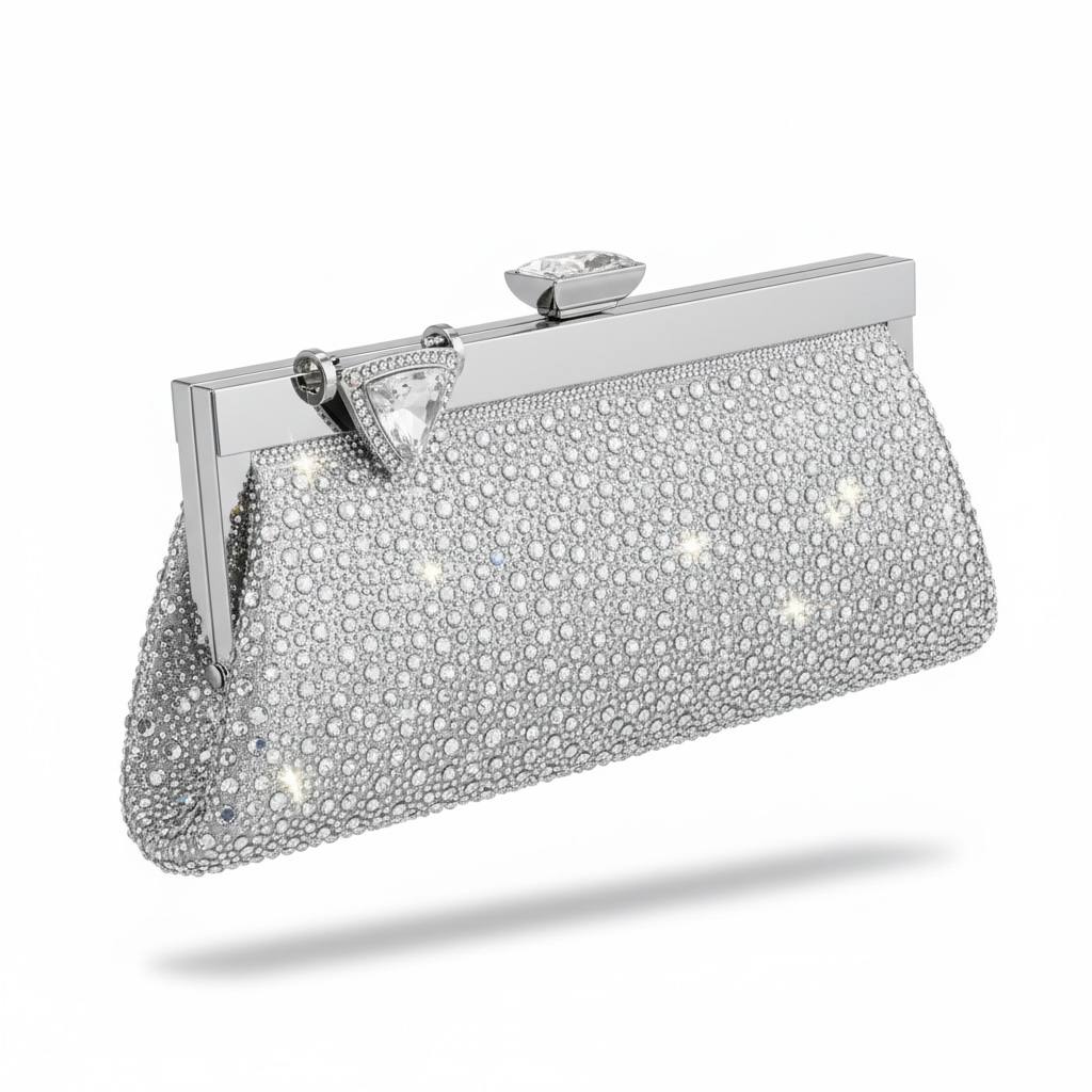 Silver Diamond Clasp Crystal Clutch β¨π€ | Luxury Evening Sparkle Bag