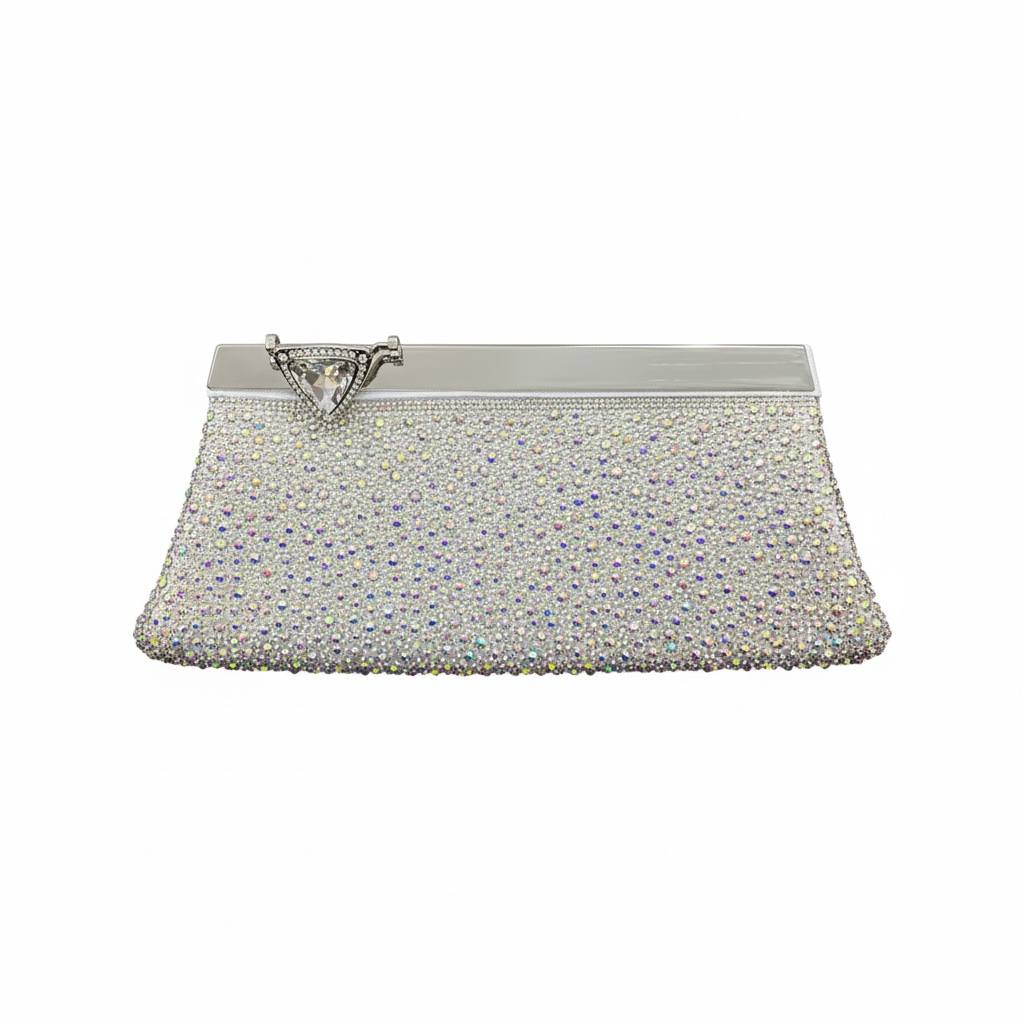 Silver Aurora Crystal Clutch ✨🤍 | Diamond Clasp Evening Bag