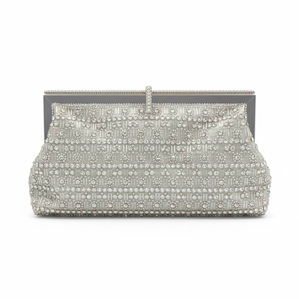 Silver Royale Crystal Clutch β¨π€ | Embellished Statement Evening Bag