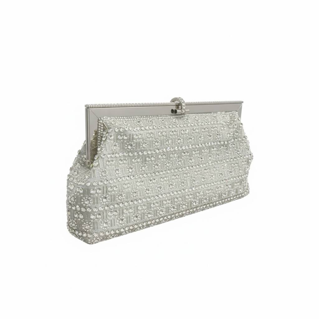 Silver Royale Crystal Clutch β¨π€ | Embellished Statement Evening Bag