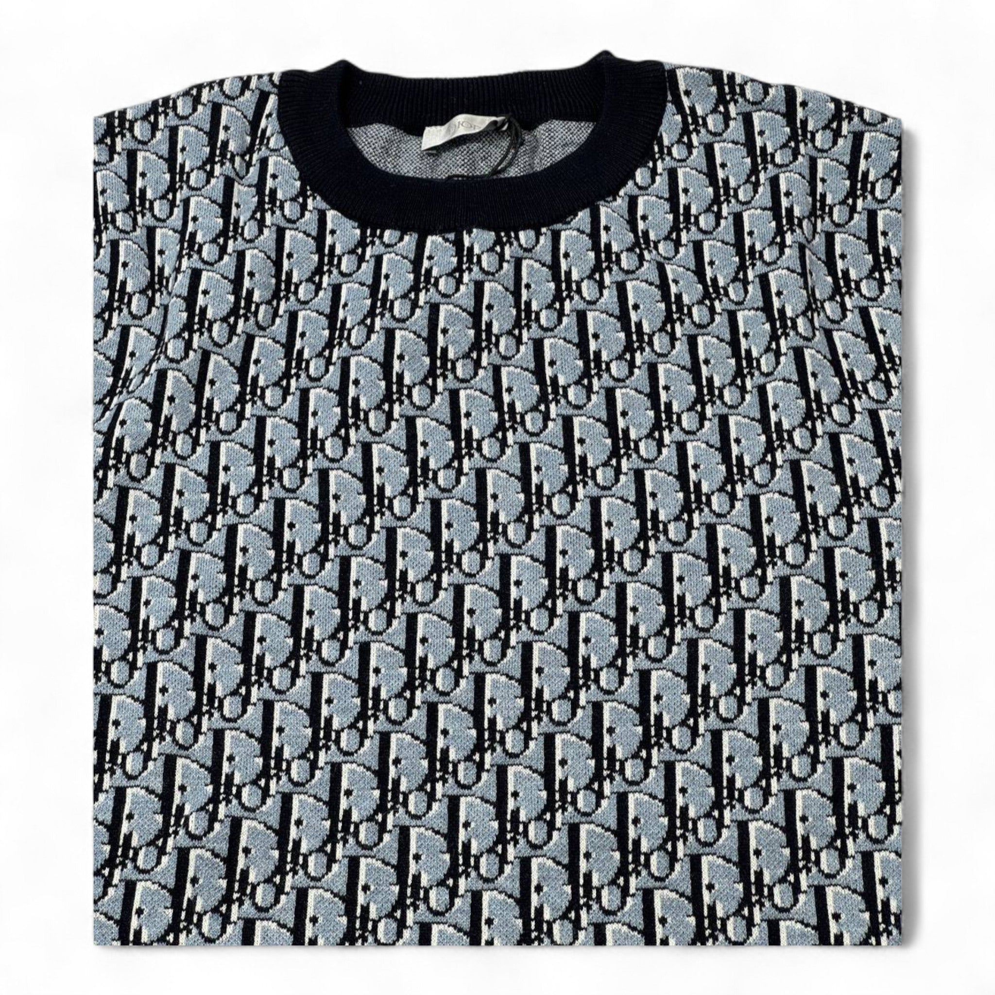 Dior Oblique Jacquard Tee – Blue/Black All-Over Monogram Edition