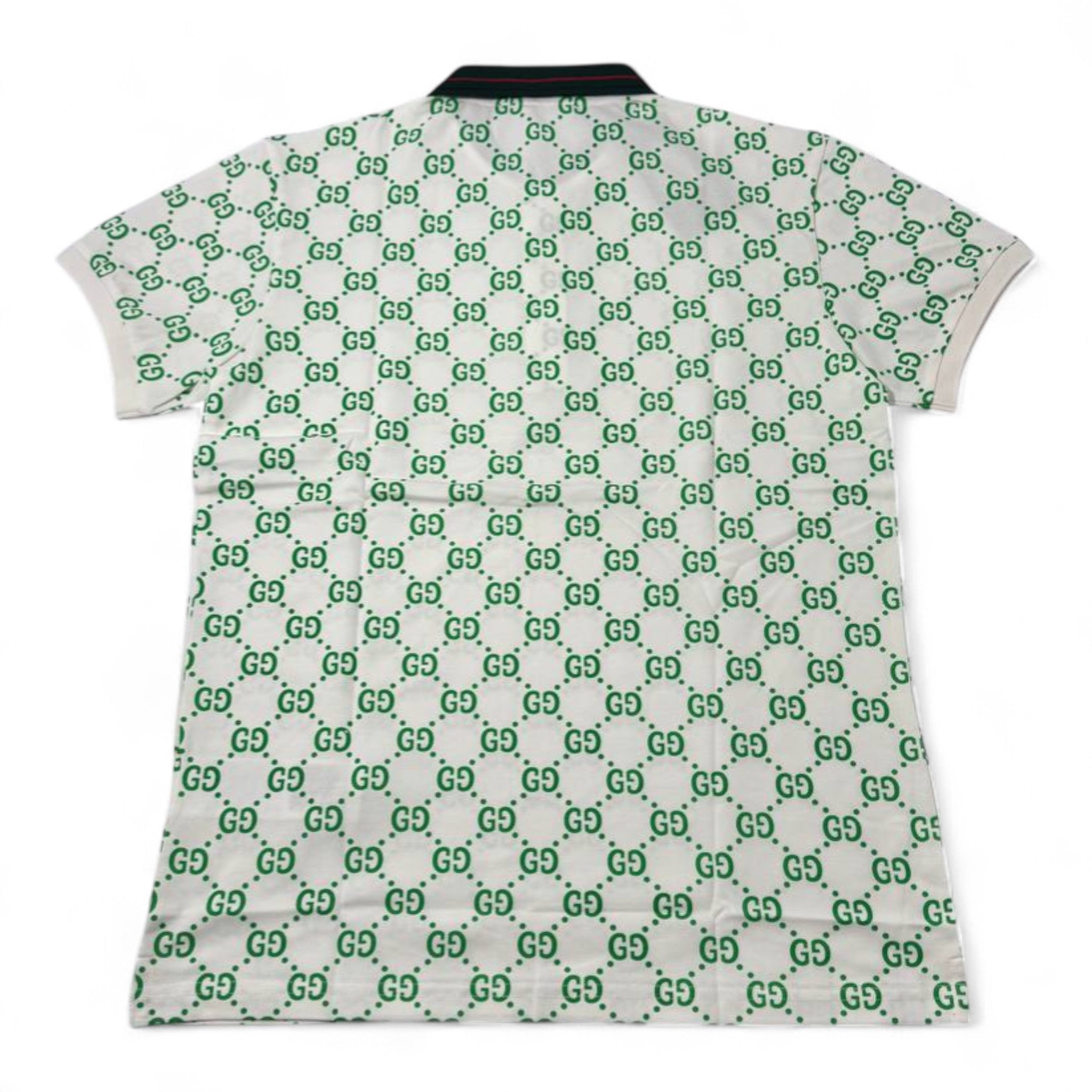 Gucci All-Over GG Monogram Polo – White & Green with Web Collar
