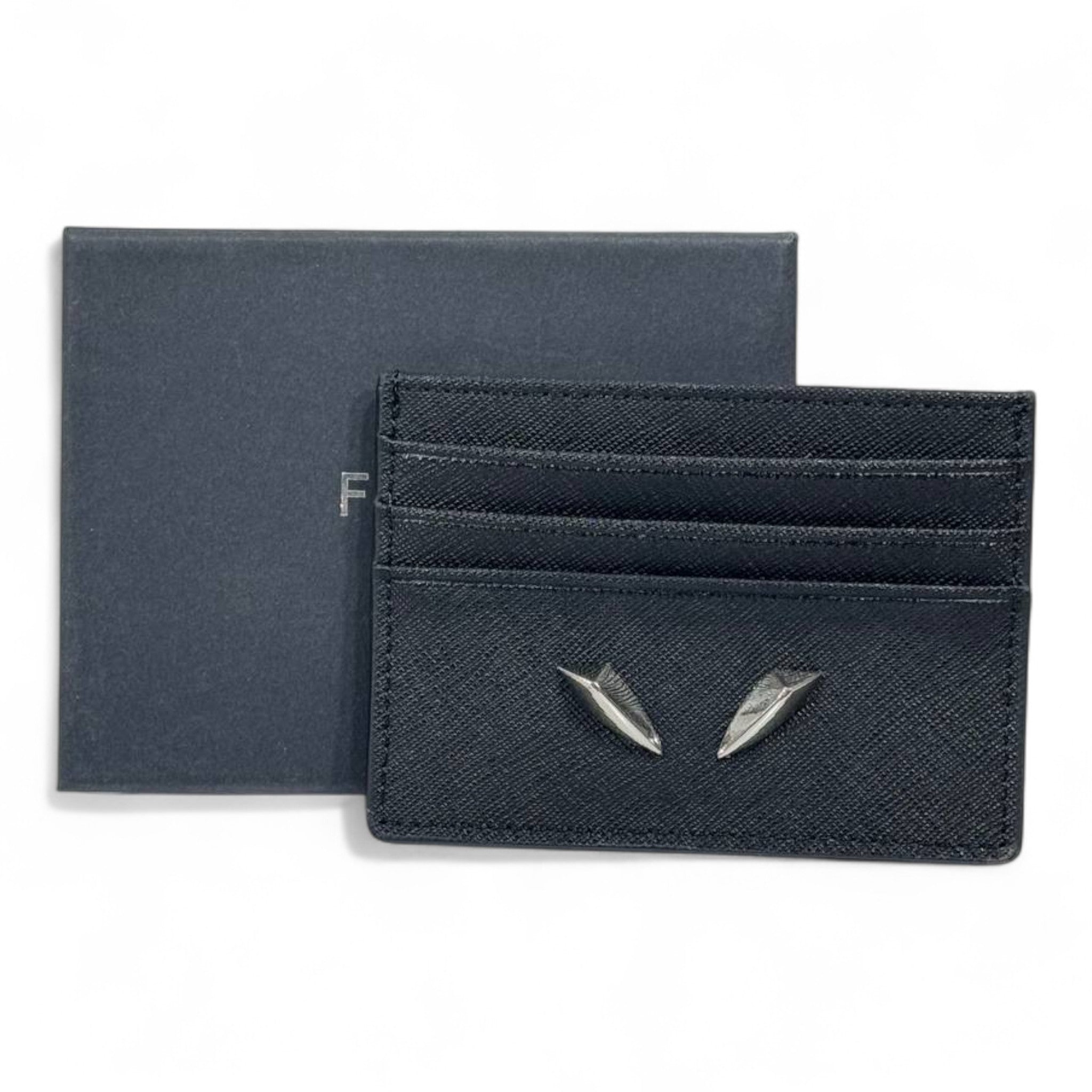 π€ Fendi Monster Eyes Black Leather Card Holder β Bold Luxury in Every Detail