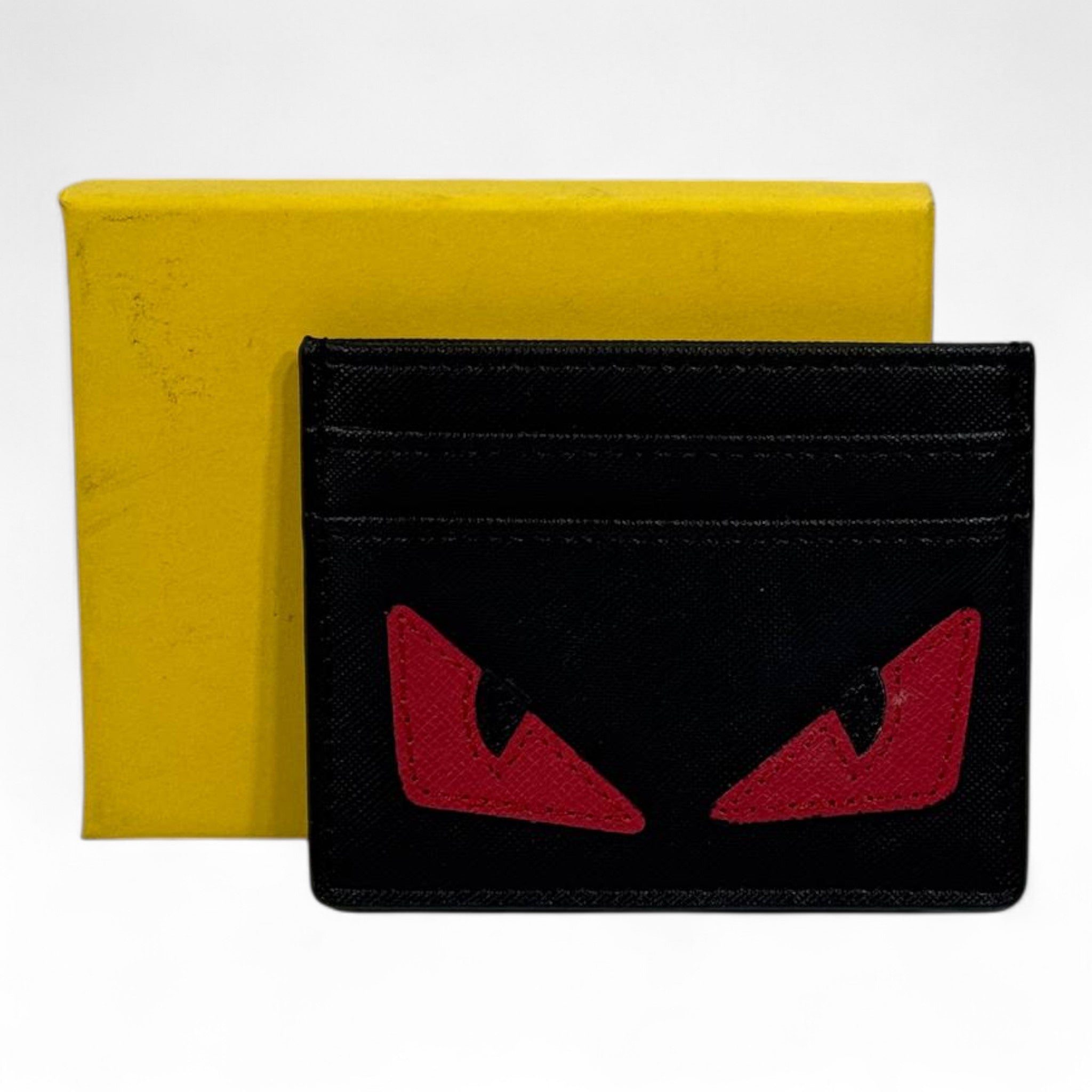 π₯ Fendi Monster Eyes Black & Red Leather Card Holder β Bold Luxury Statement