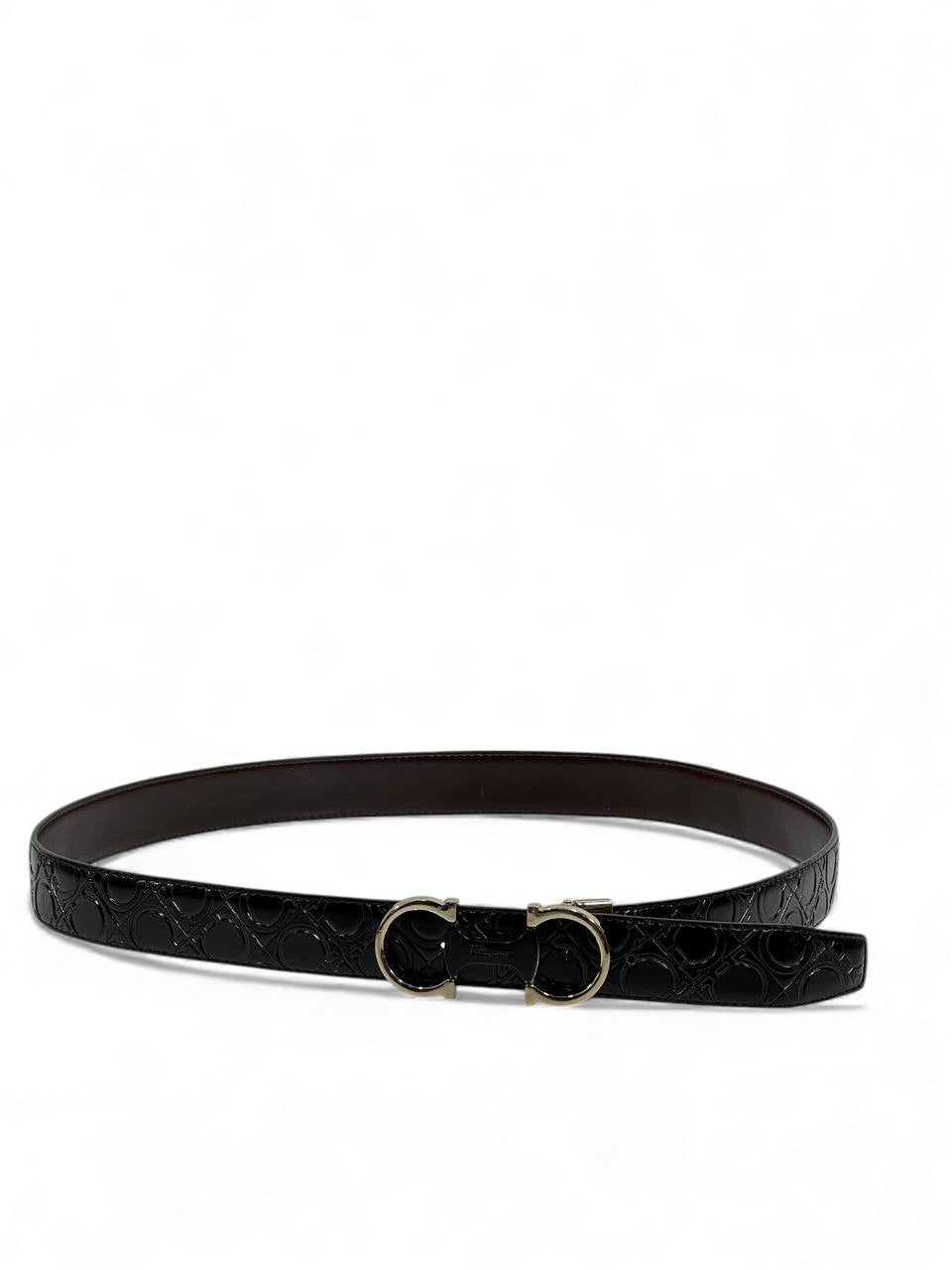 🖤 Salvatore Ferragamo Gancini Embossed Leather Belt – Black & Brown (120 cm) 🖤