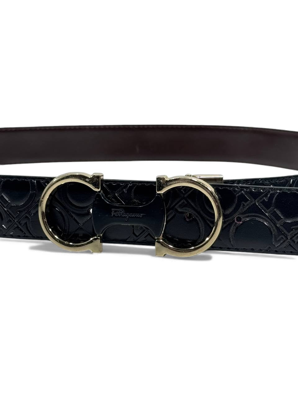 🖤 Salvatore Ferragamo Gancini Embossed Leather Belt – Black & Brown (120 cm) 🖤