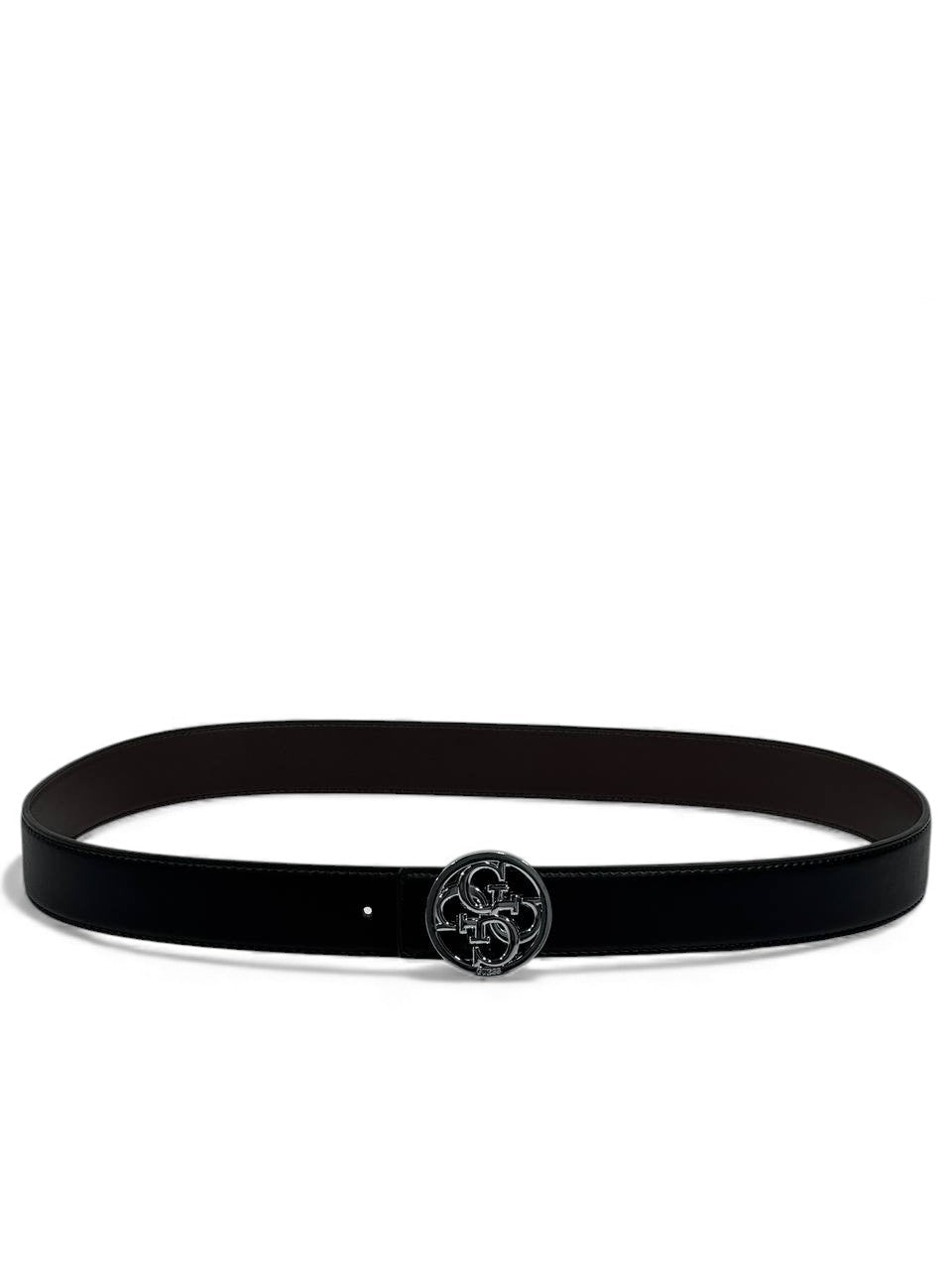 🖤 Guess Signature Black Leather Belt – Silver Logo Buckle (125 cm) 🖤