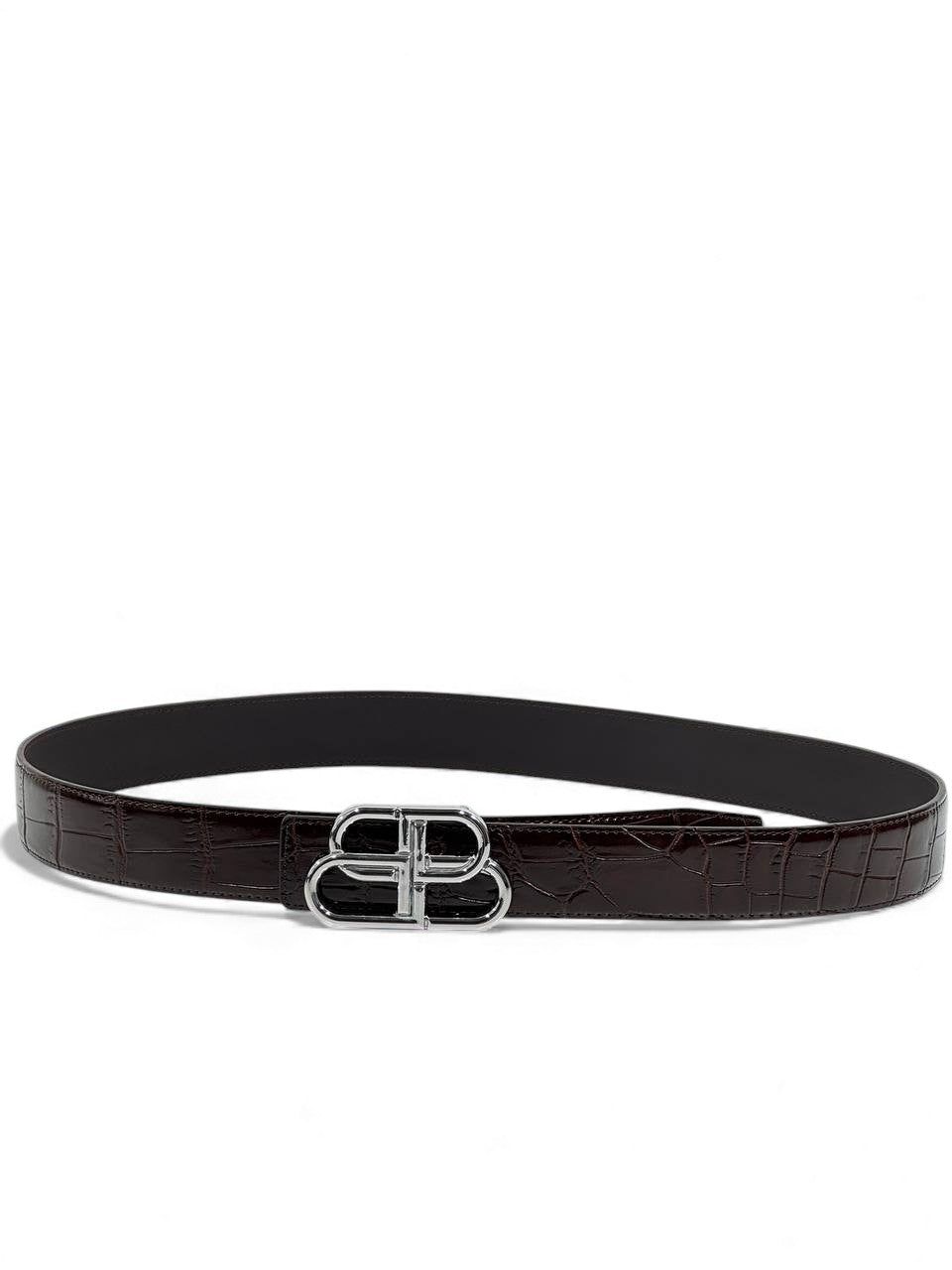 š¤ Balenciaga Crocodile-Embossed Leather Belt ā Dark Brown & Silver (125 cm) š¤