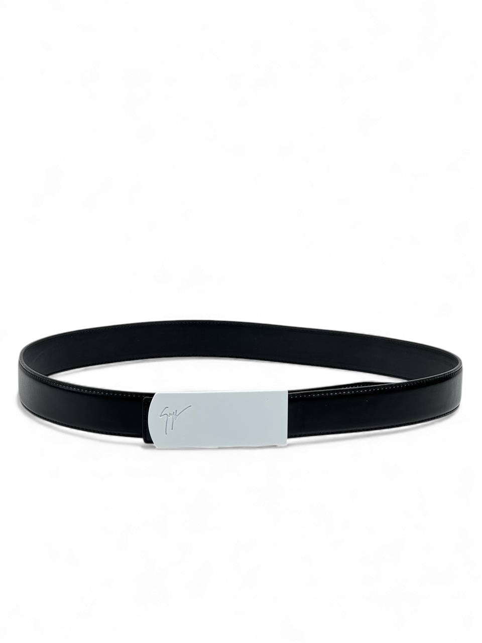 🖤 Giuseppe Zanotti Signature Metal Plate Leather Belt – 130 cm 🖤