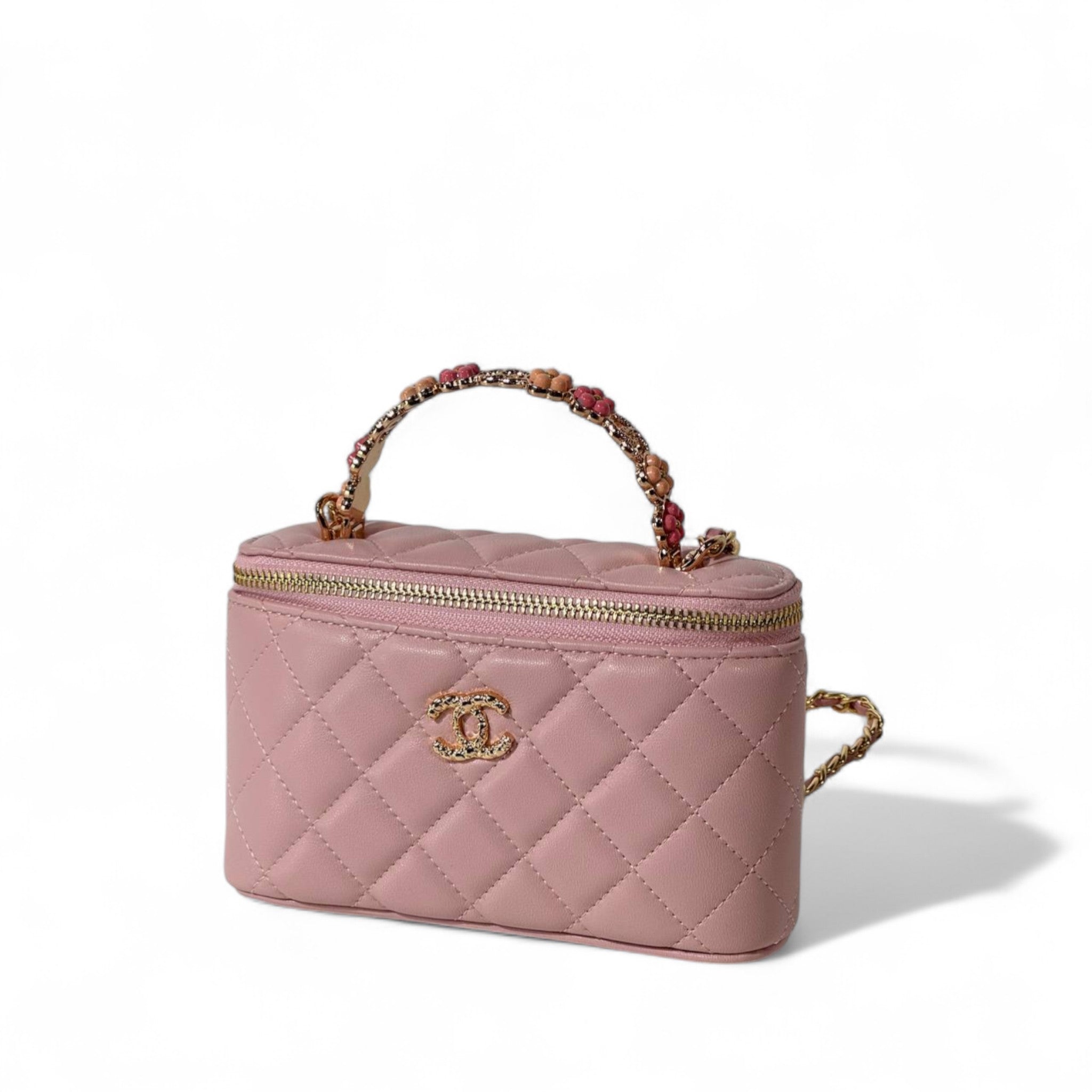 Chanel Mini Vanity Case – Pink Quilted Lambskin with Gold Chain 💖👜