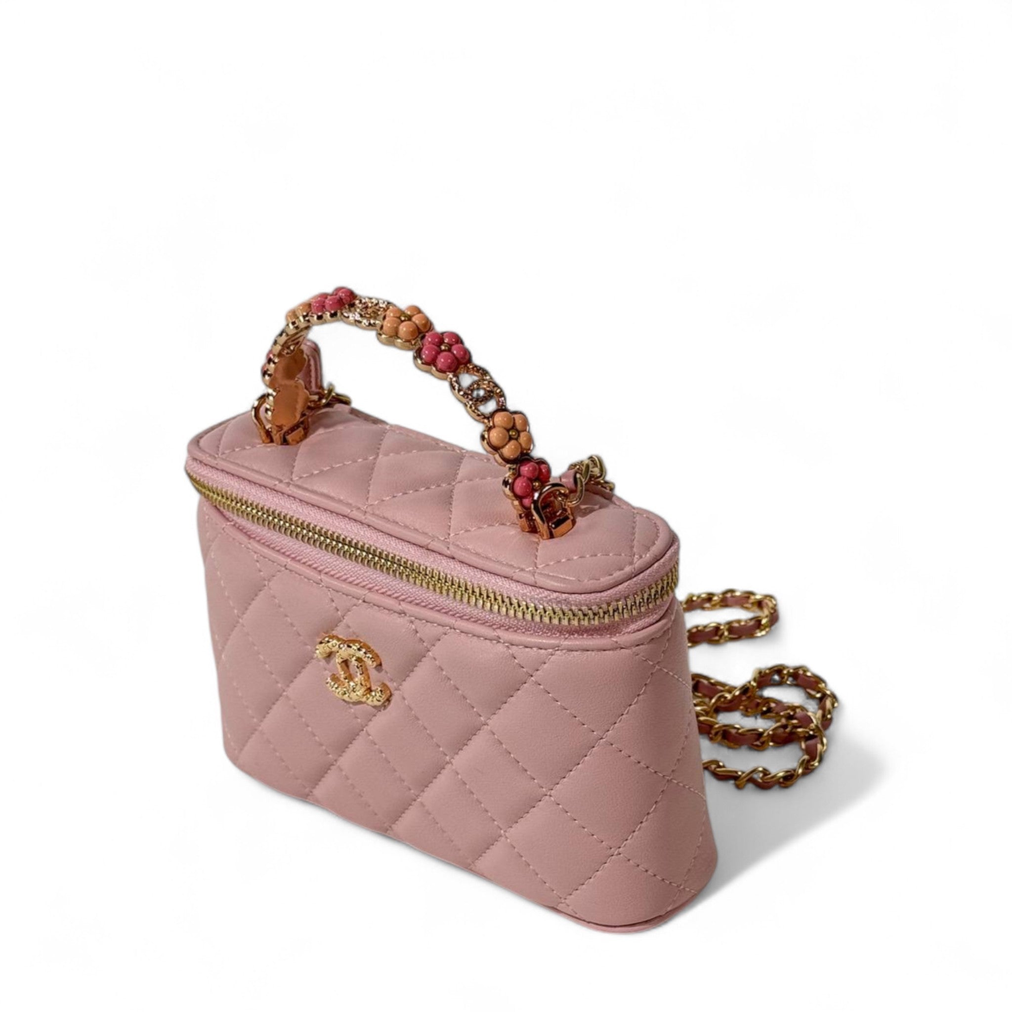 Chanel Mini Vanity Case – Pink Quilted Lambskin with Gold Chain 💖👜
