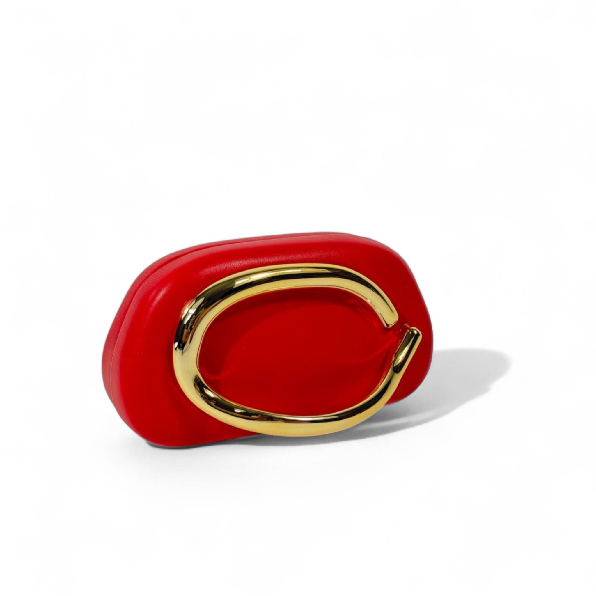 ZARA Red Sculptural Clutch – Gold C-Shaped Hardware Statement Bag ❤️✨