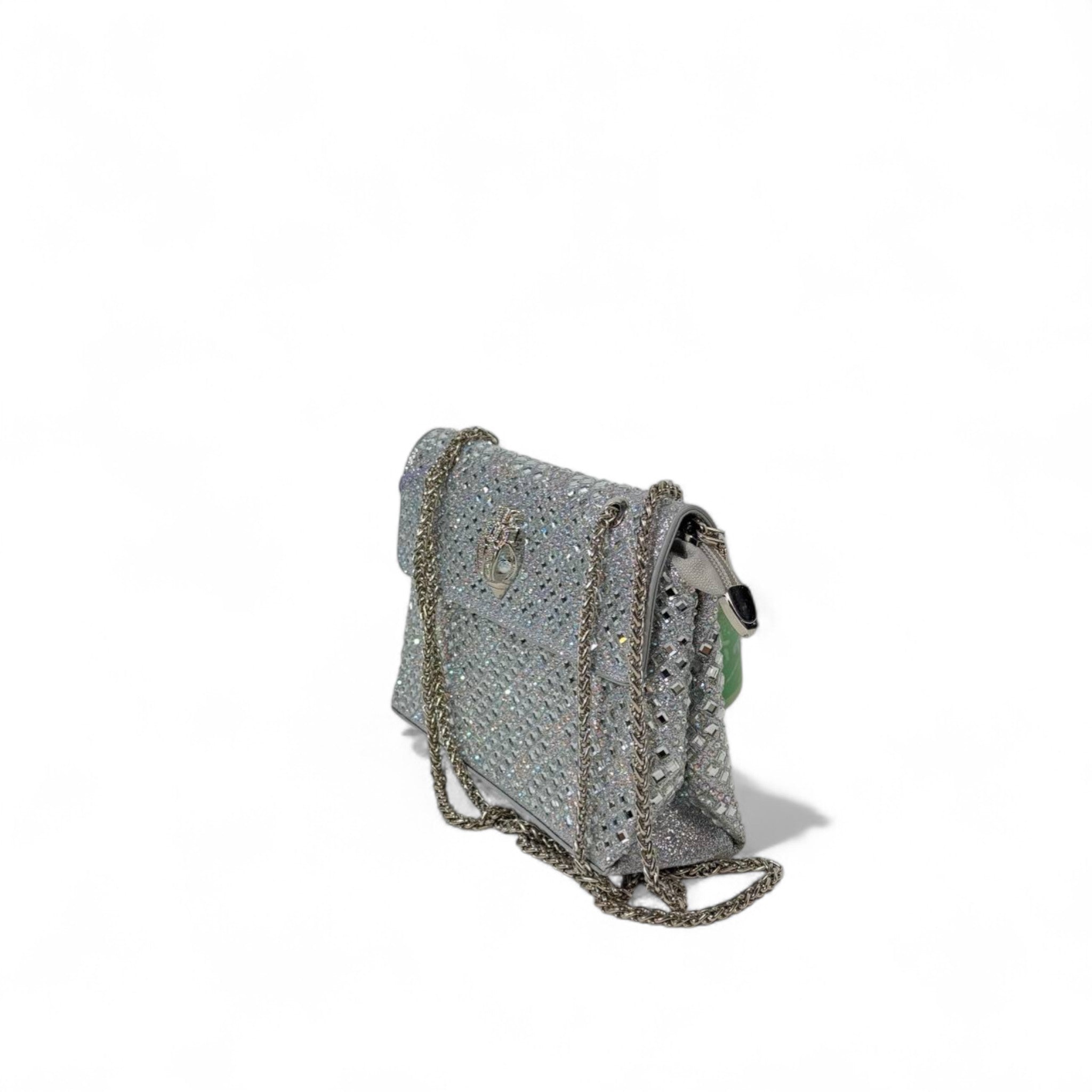 Silver Crystal Shoulder Bag – Embellished Hamsa Clasp Crossbody with Chain Strap ✨🤍