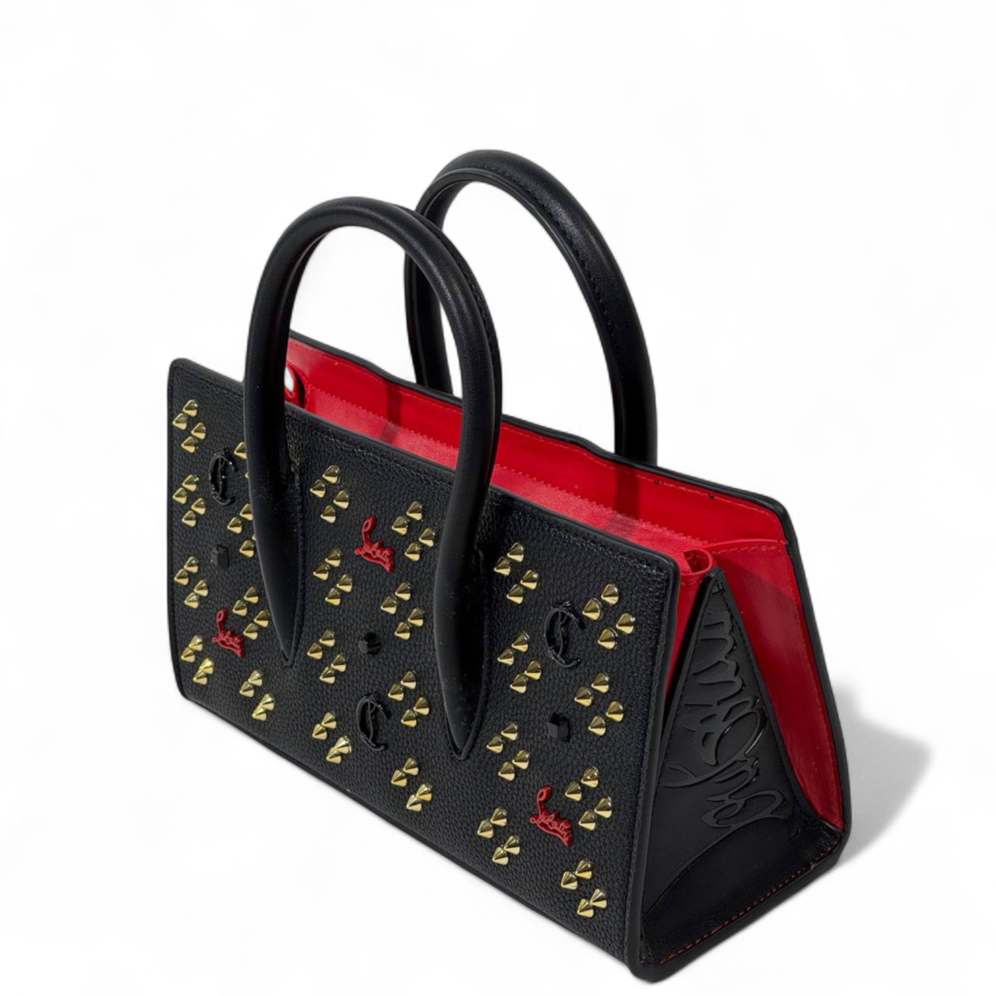 Christian Louboutin Black Studded Cabata Tote – Red Lining & Crossbody Strap 🖤🔥