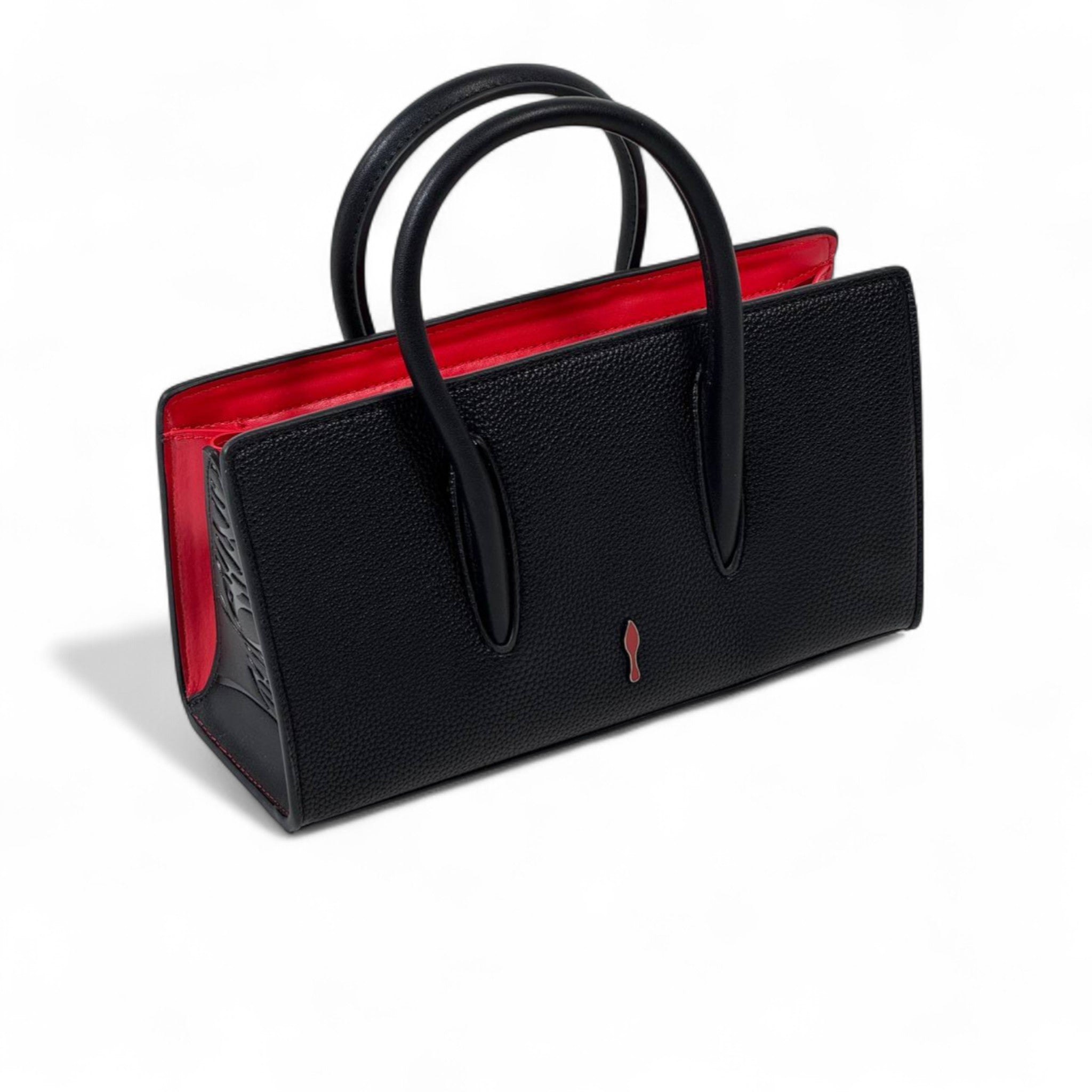 Christian Louboutin Black Studded Cabata Tote – Red Lining & Crossbody Strap 🖤🔥