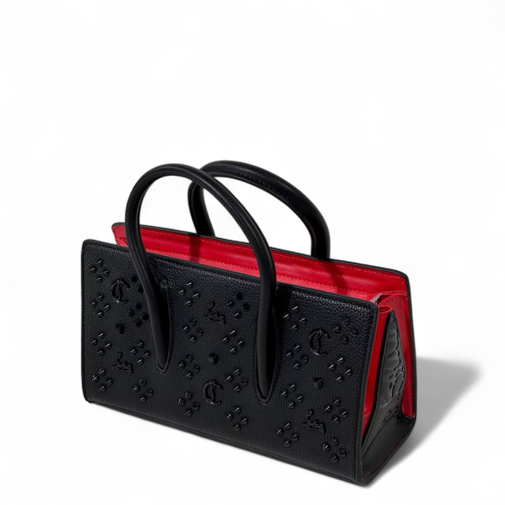 Christian Louboutin Black Studded Cabata Tote – Red Lining & Crossbody Strap 🖤🔥