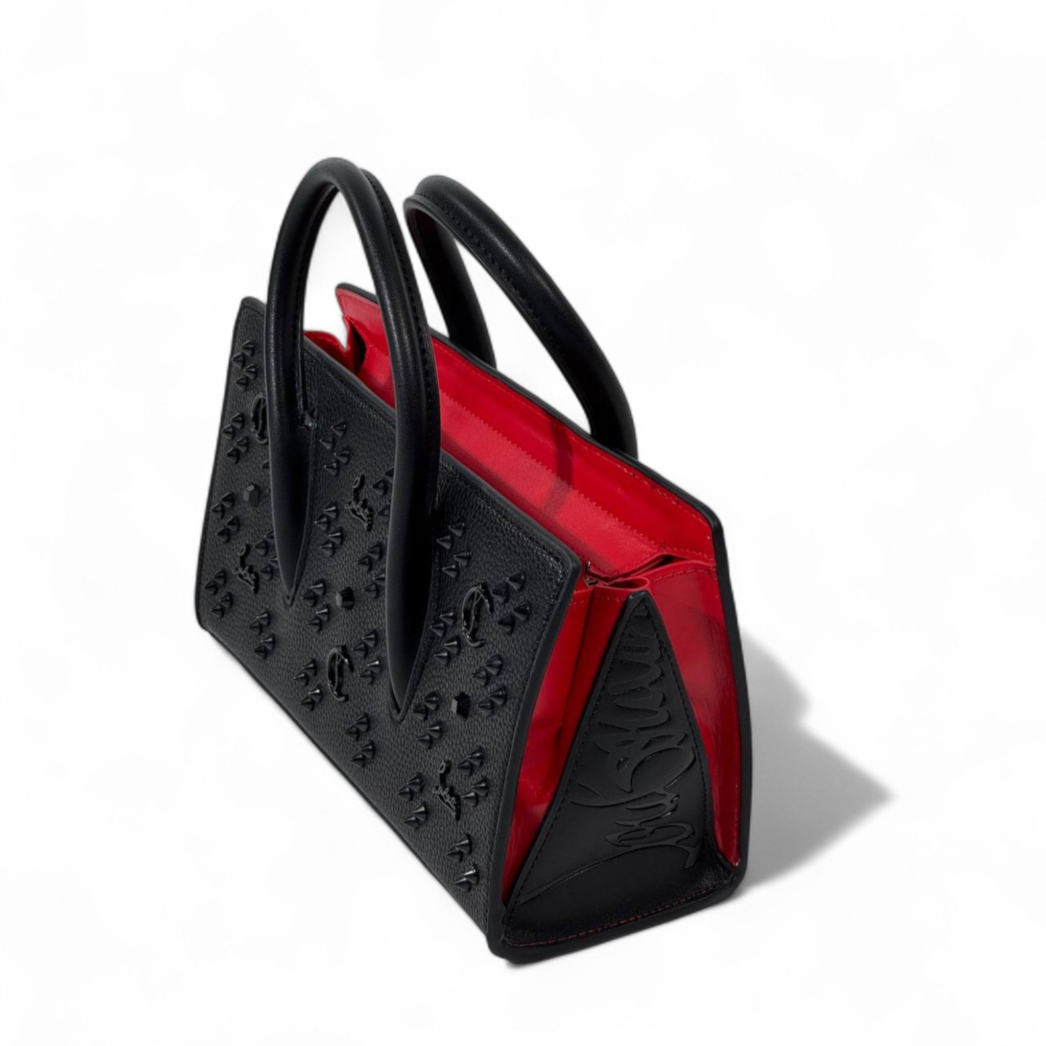 Christian Louboutin Black Studded Cabata Tote – Red Lining & Crossbody Strap 🖤🔥