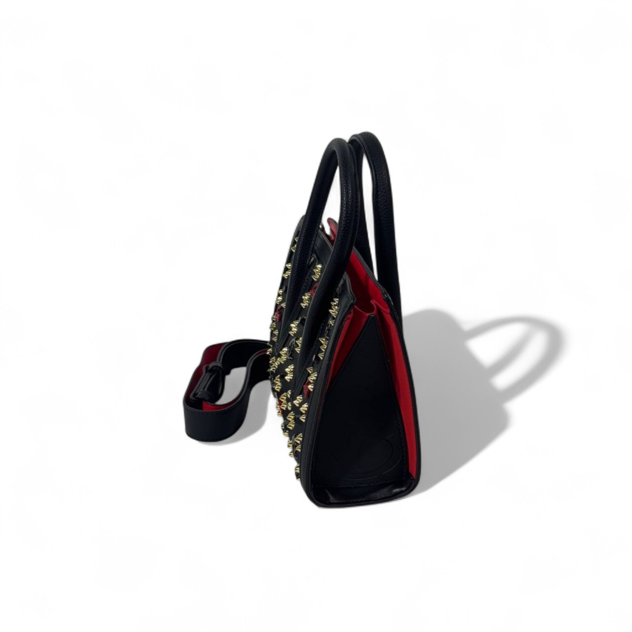 Christian Louboutin Mini Cabata Tote – Black with Gold Studs & Red Interior 🔥🖤