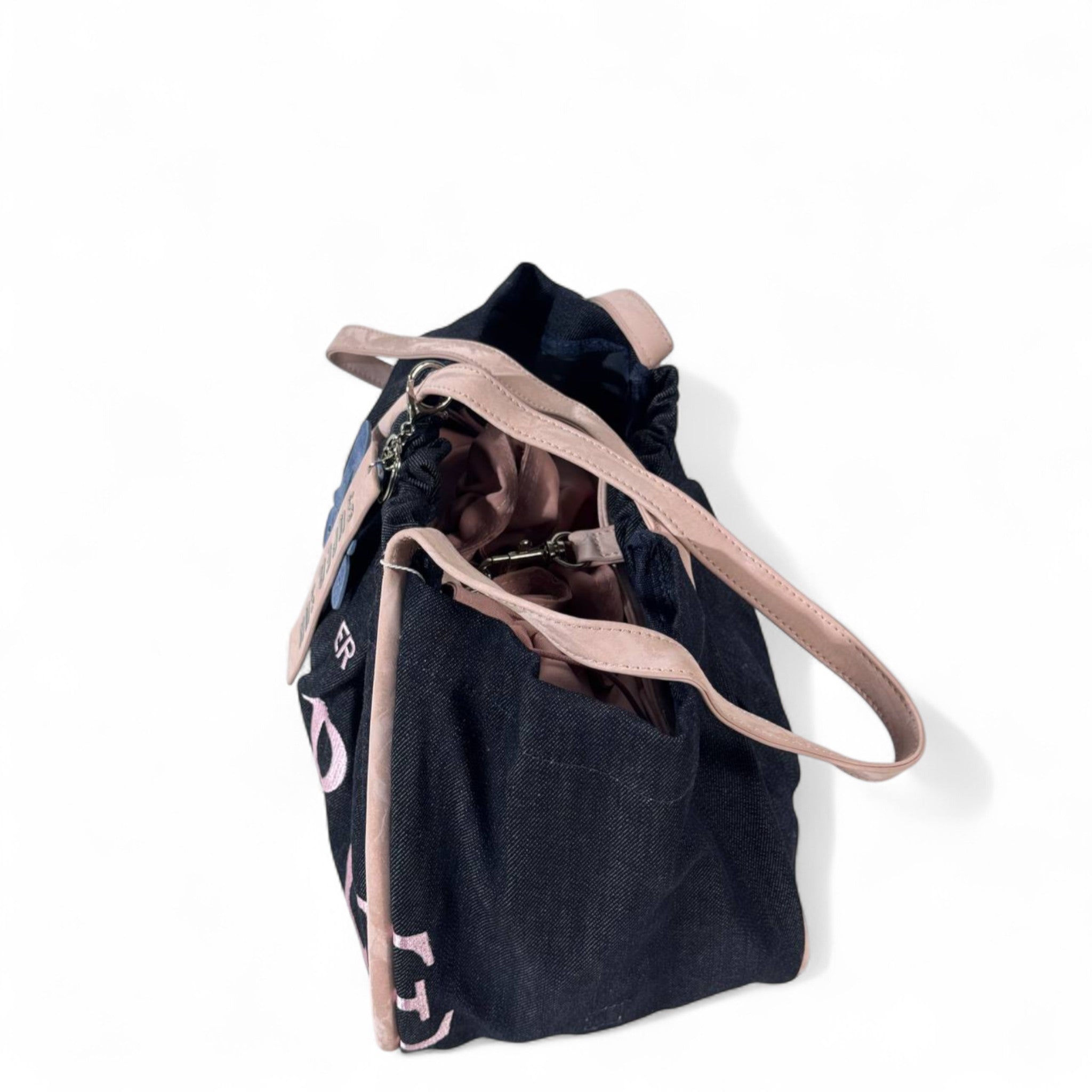 Super Sun “MERGE” Denim Tote – Navy Blue Canvas Bag with Pink Trim & Keychain