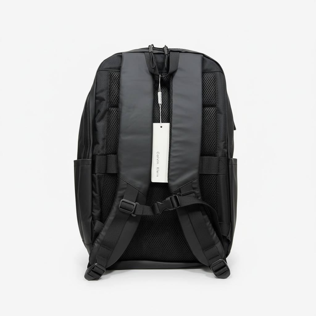 Calvin Klein Jeans Black Diagonal Logo Backpack π€π | Modern Everyday Travel & Laptop Bag