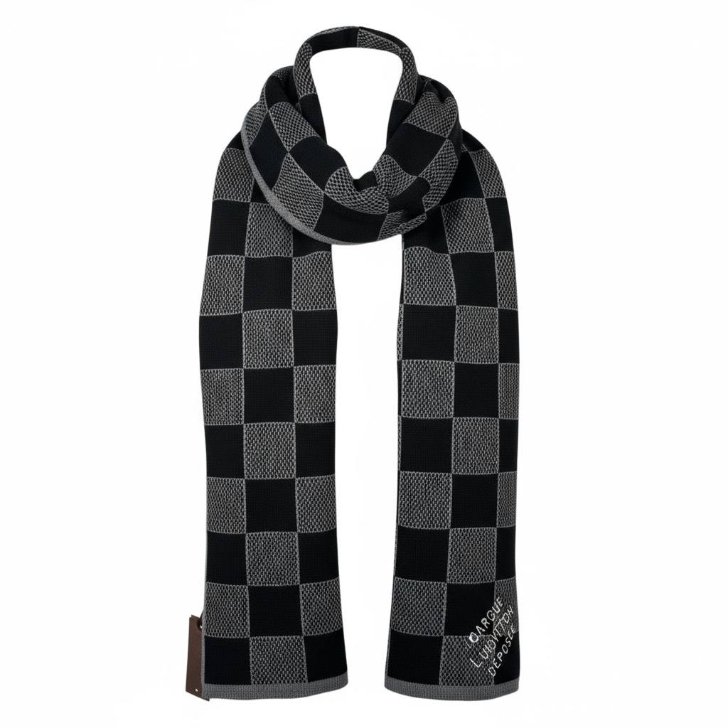 🖤 Louis Vuitton Damier Patchwork Scarf | Black & Gray Wool Blend
