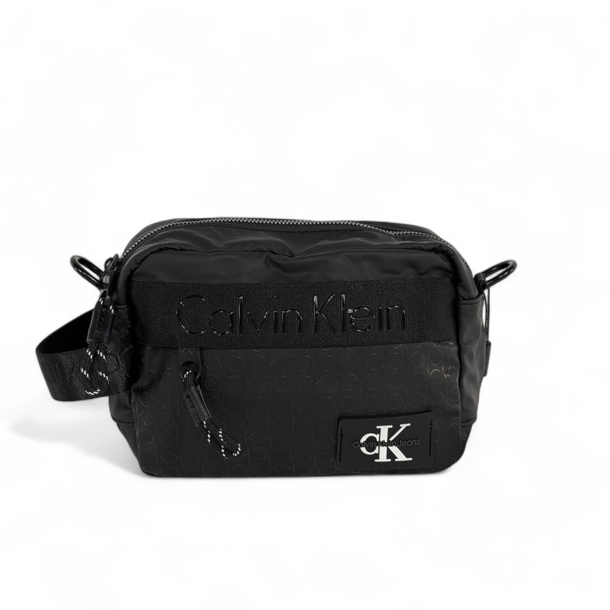 Calvin Klein All-Black Monogram Crossbody Bag – Minimalist Unisex Style