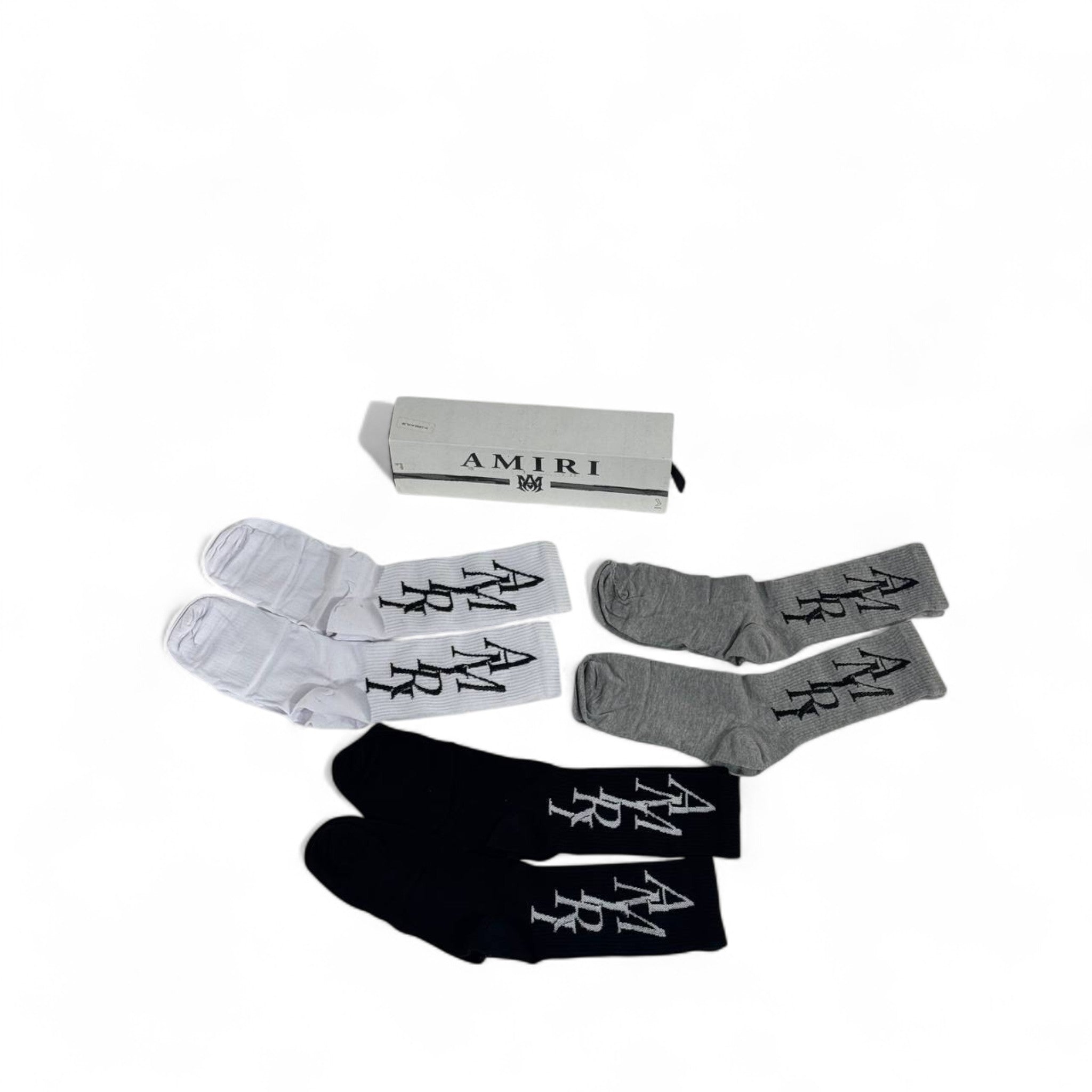 Amiri Crew Socks Set β 6 Pairs (White, Black, Grey) with Gift Box