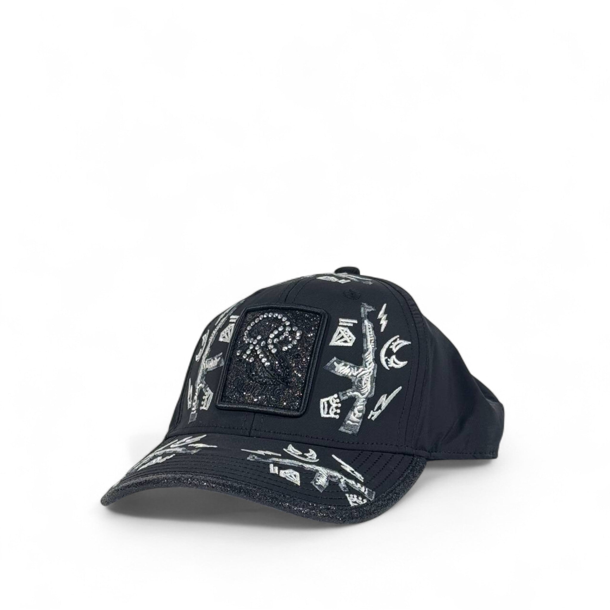 Redfills Paris AKM47 Cap – Black with White Embroidery & Glitter Logo 🧢