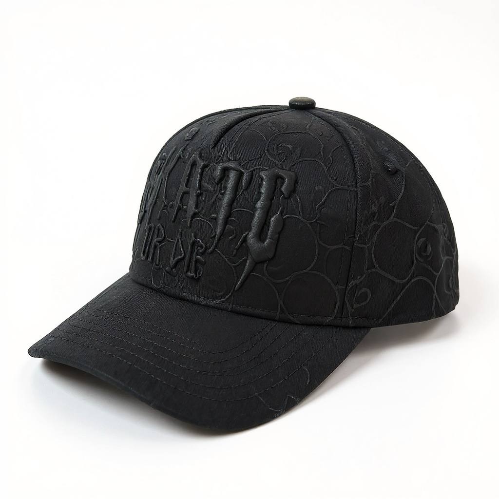 El Barbas “Skull Drop” Black Cap – Full Embossed Edition 🖤🔥