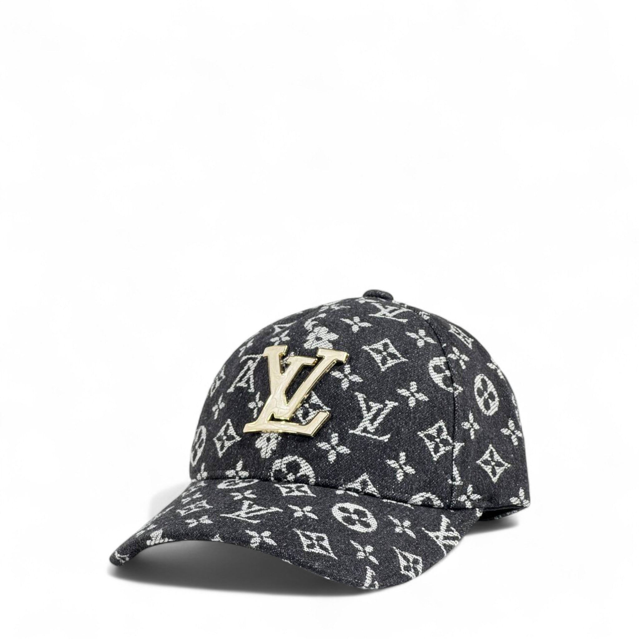 🖤 Louis Vuitton Monogram Black Denim Cap with Gold LV Logo | Luxury Designer Hat