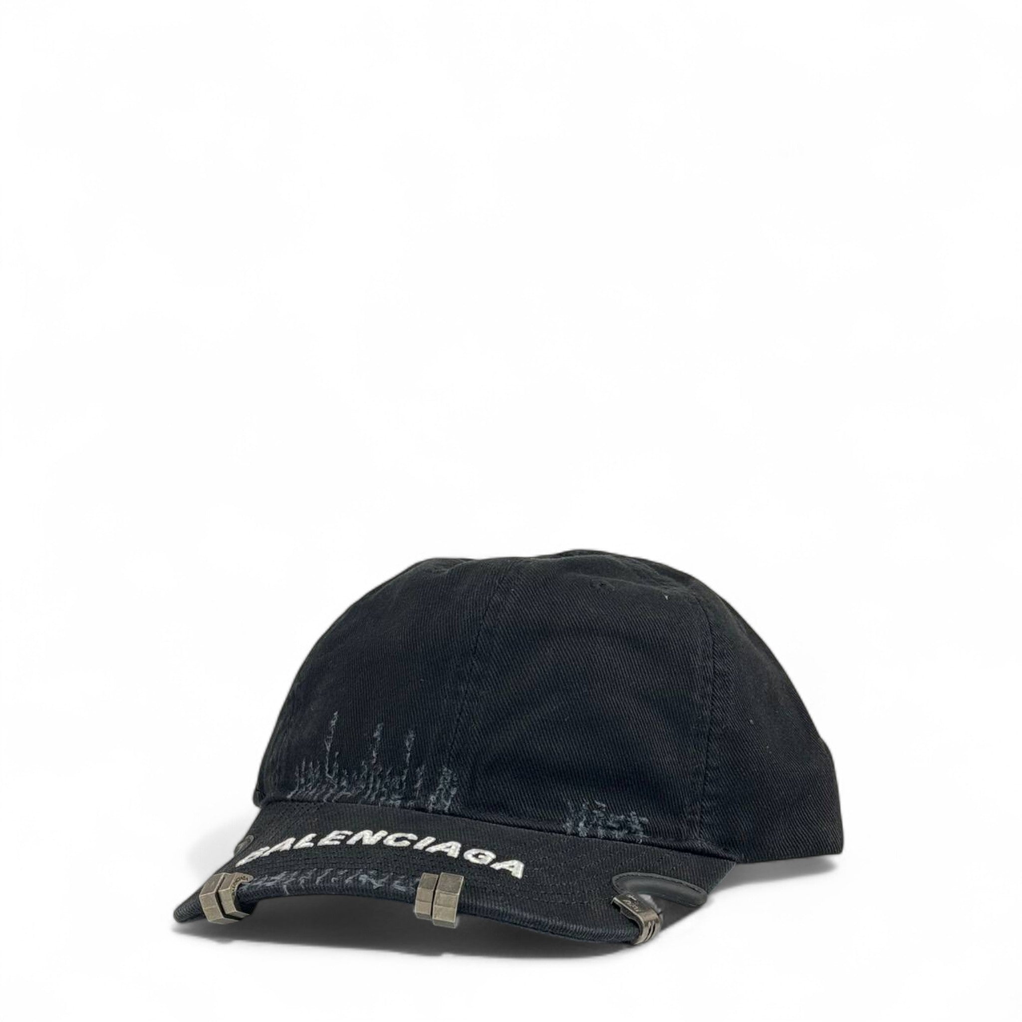 Balenciaga Black Distressed Baseball Cap with Metal Detail β Luxury Designer Unisex Hat π€β‘