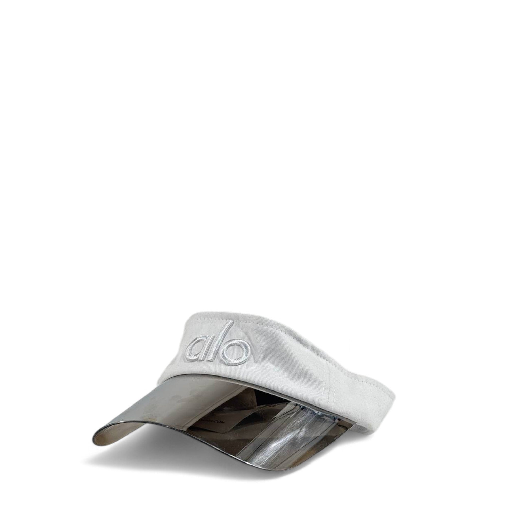 Alo Yoga White Cap with Silver Metallic Visor đ¤â¨ | Futuristic Unisex Headwear