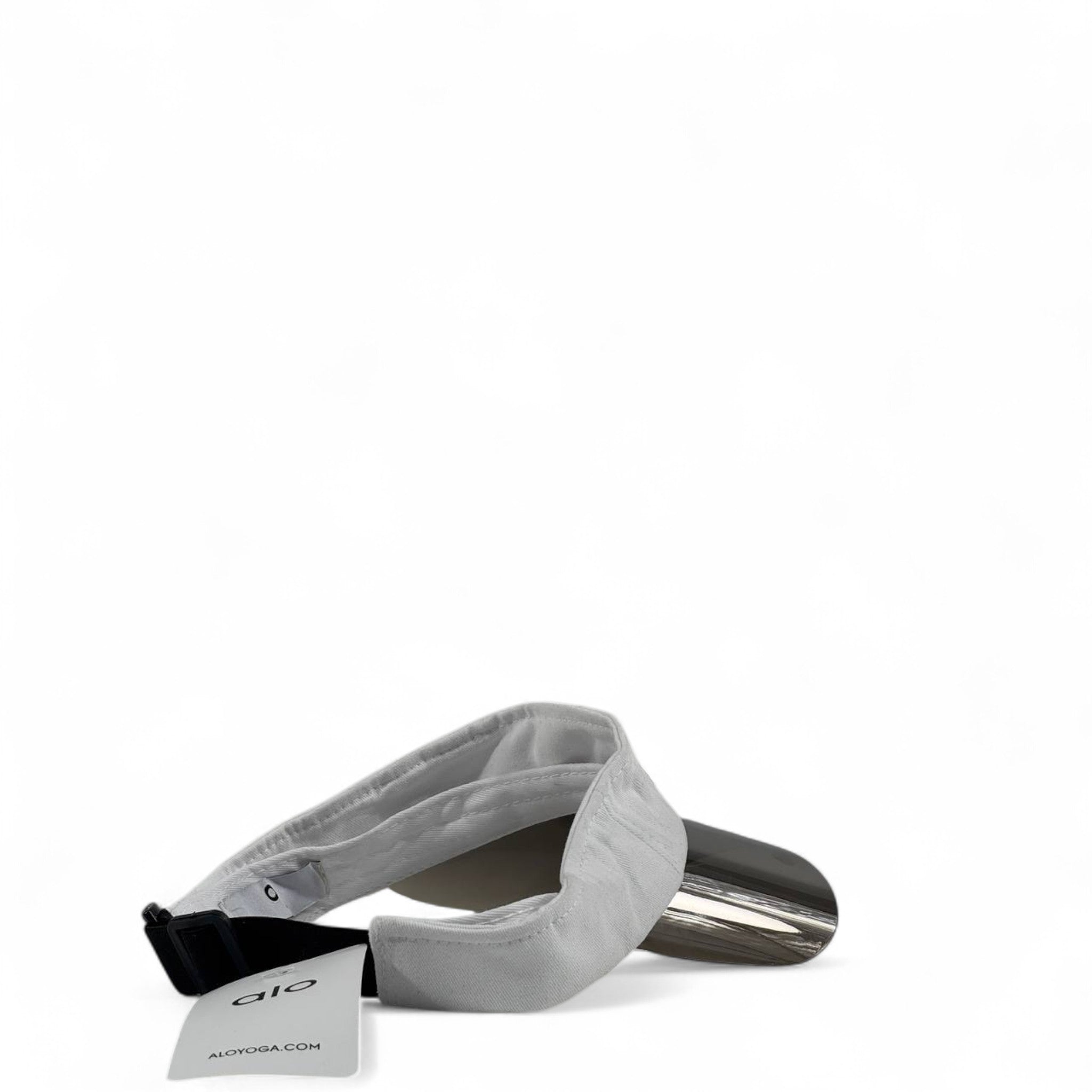 Alo Yoga White Cap with Silver Metallic Visor đ¤â¨ | Futuristic Unisex Headwear