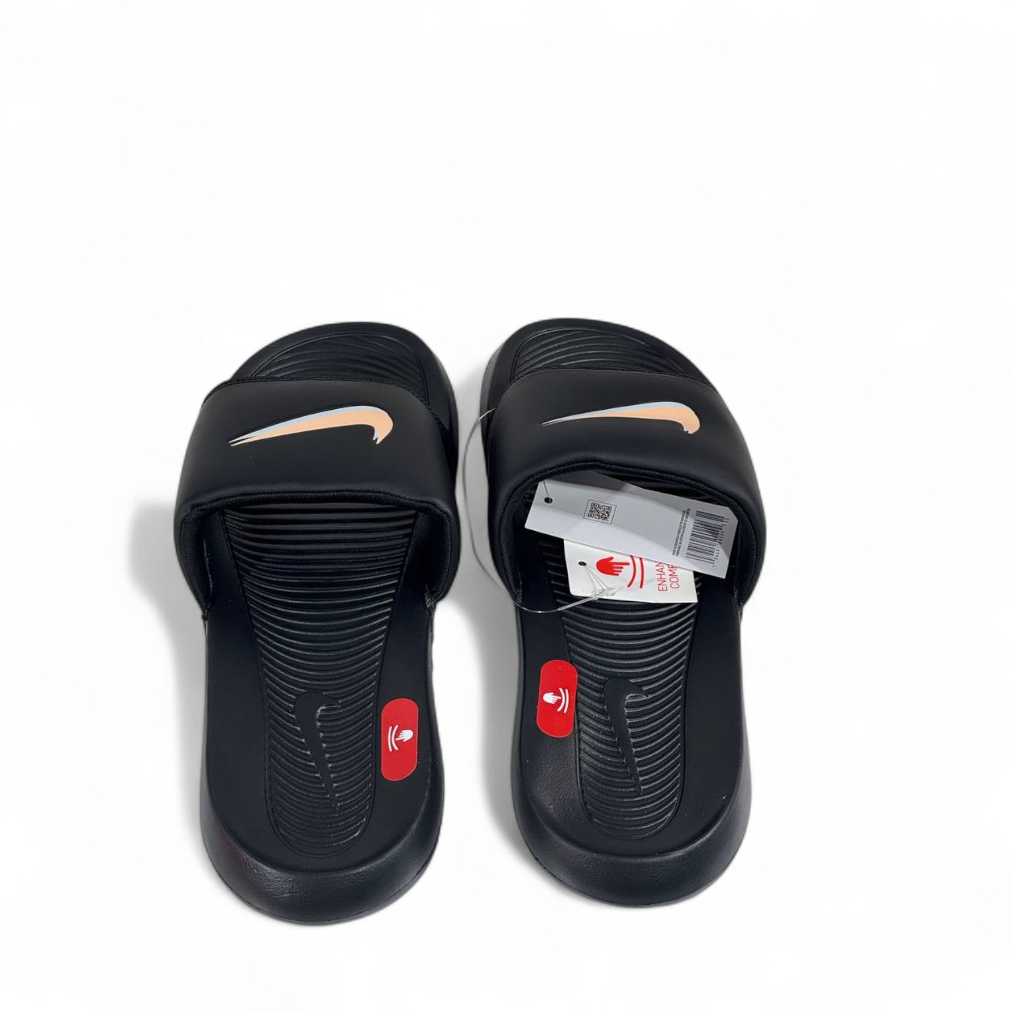 Nike Tech Black & Gold Swoosh Slides β Premium Comfort & Sleek Style