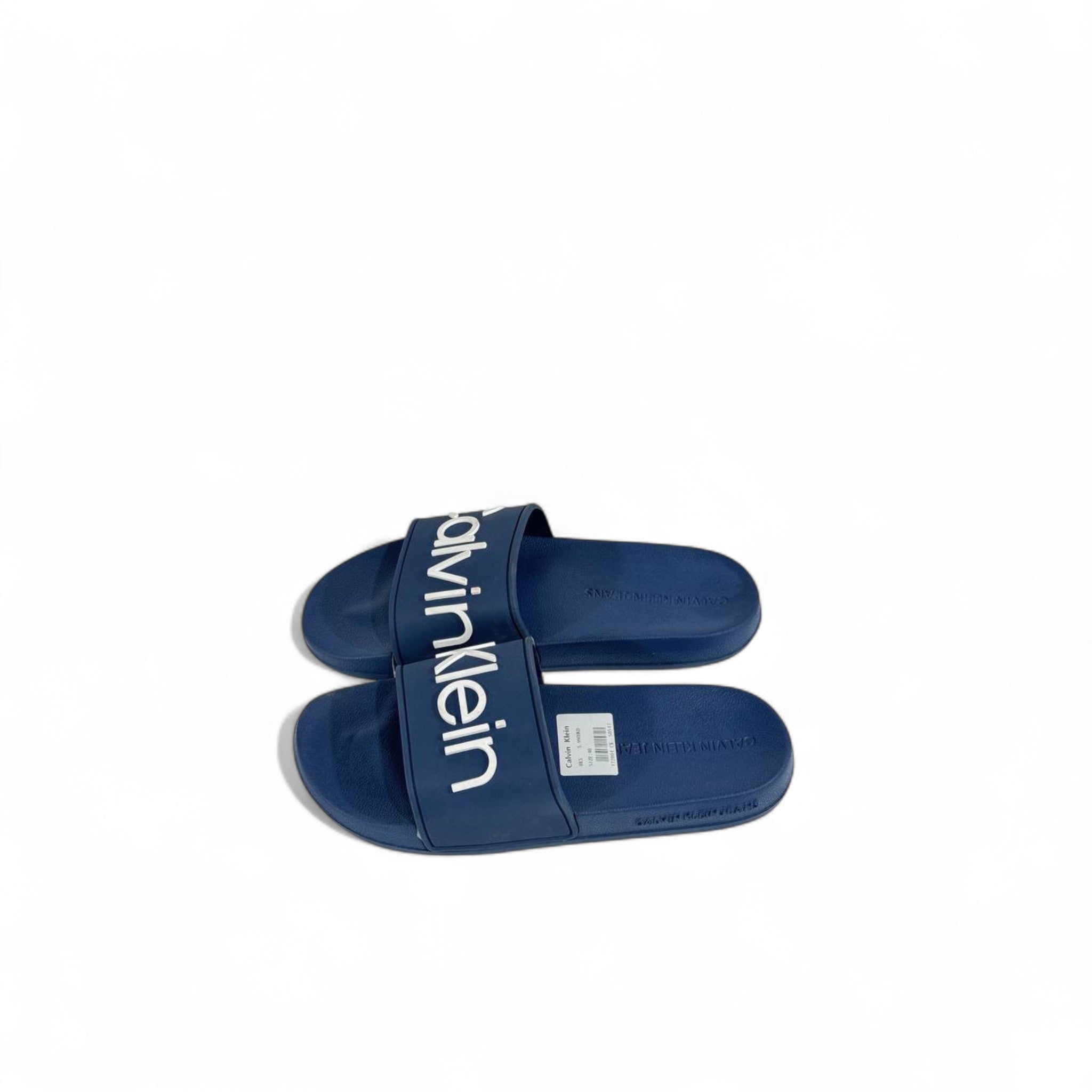 💙 Calvin Klein Navy Blue Slides – Oversized White Logo Slippers